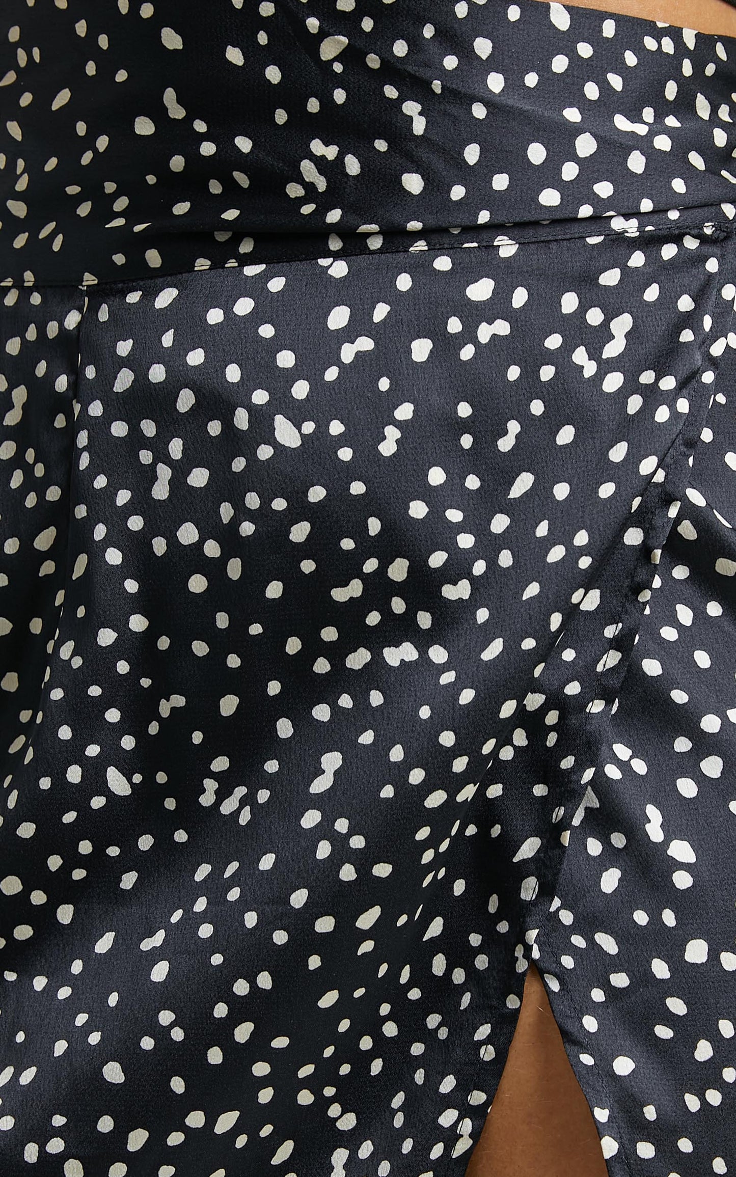 Colac Printed Functional Wrap Skirt With Leg Slit in Black Spot
