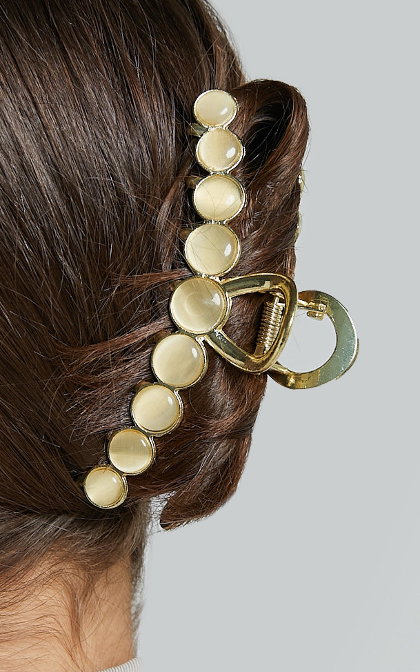 Xandria Hair Clip - Circle Stone Detail Hair Clip in Gold