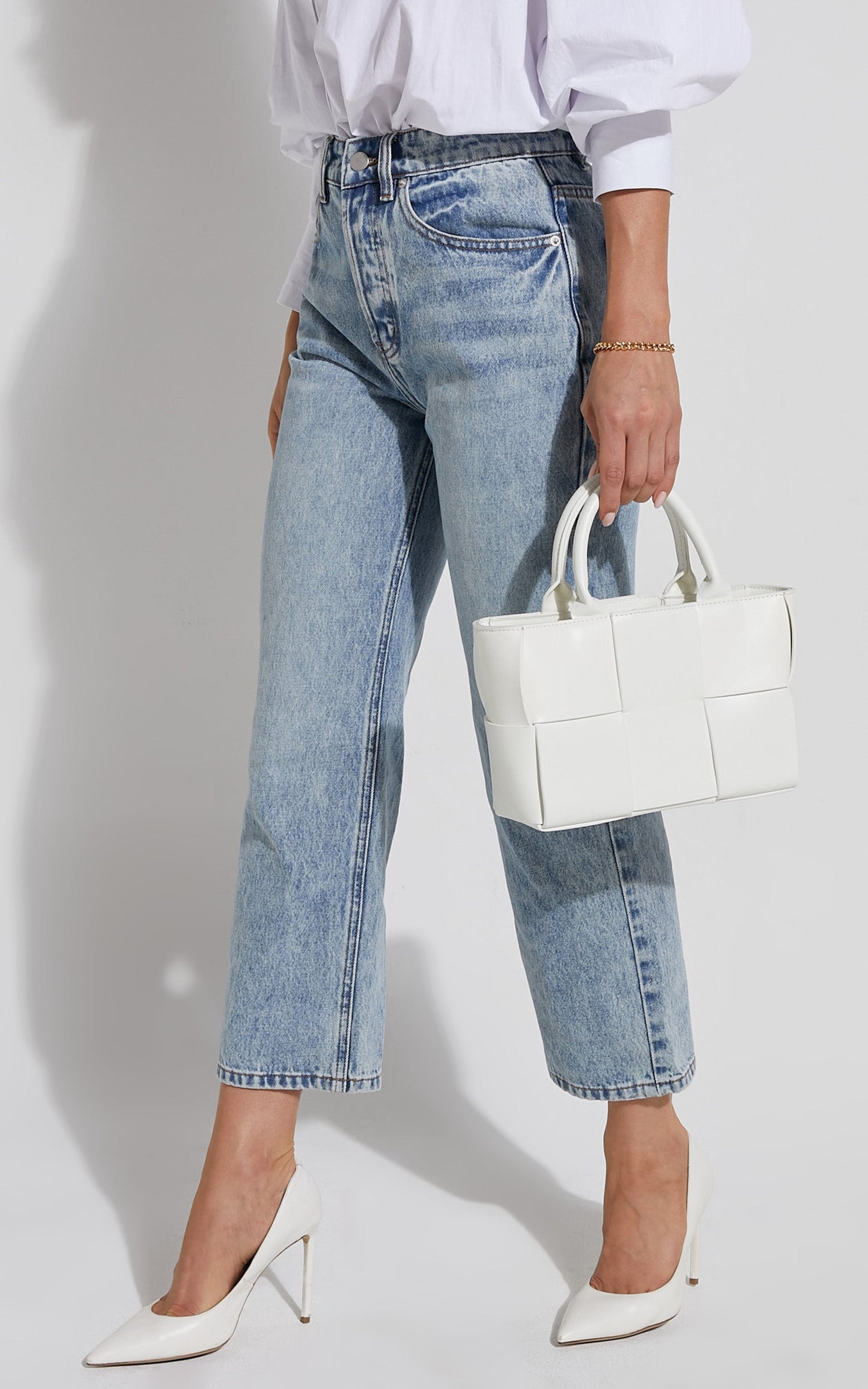 Lyon Bag - Quilted PU Mini Bucket Tote in White