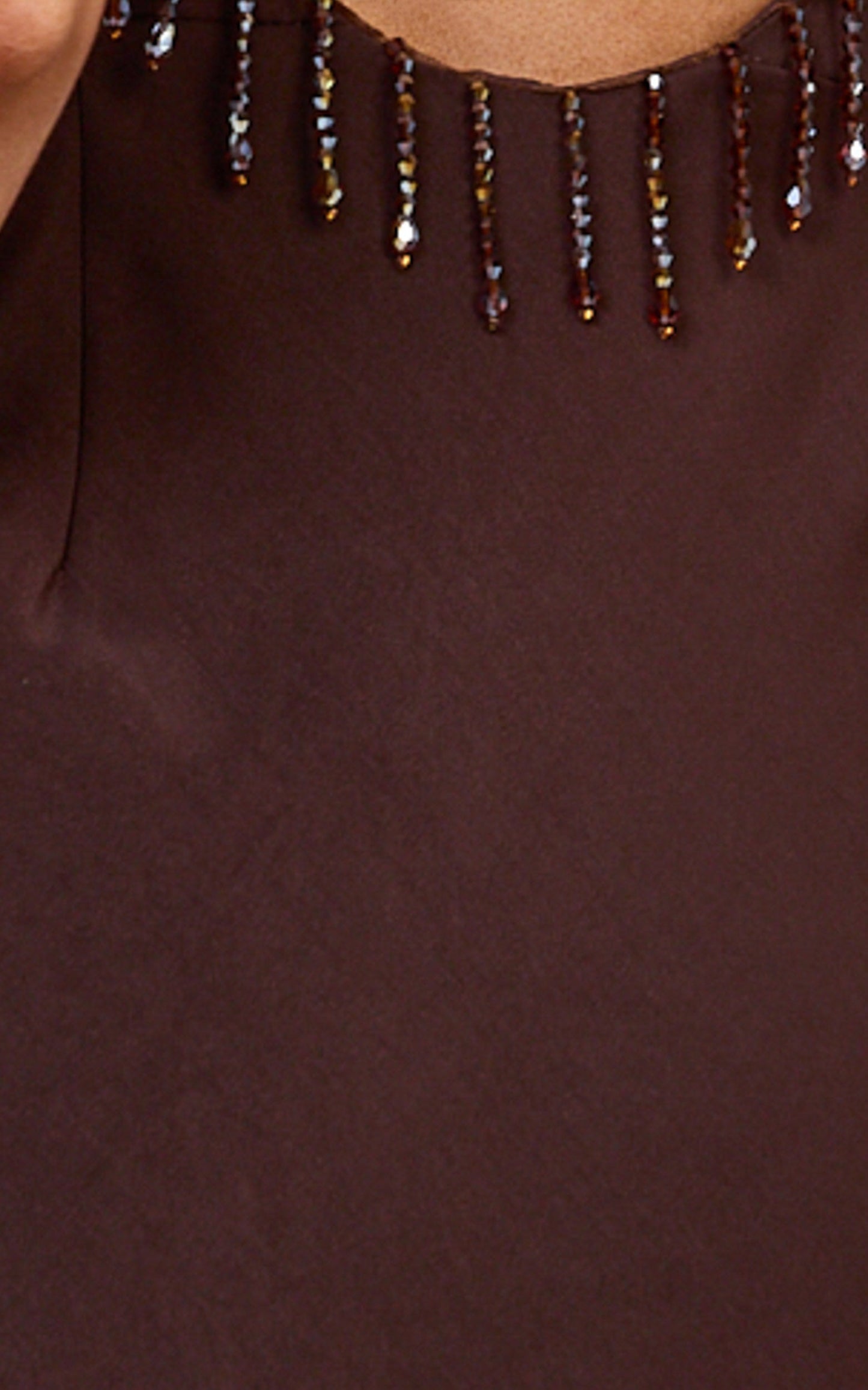Azura Maxi Dress - Backless Beaded Trim Dress in Chocolate