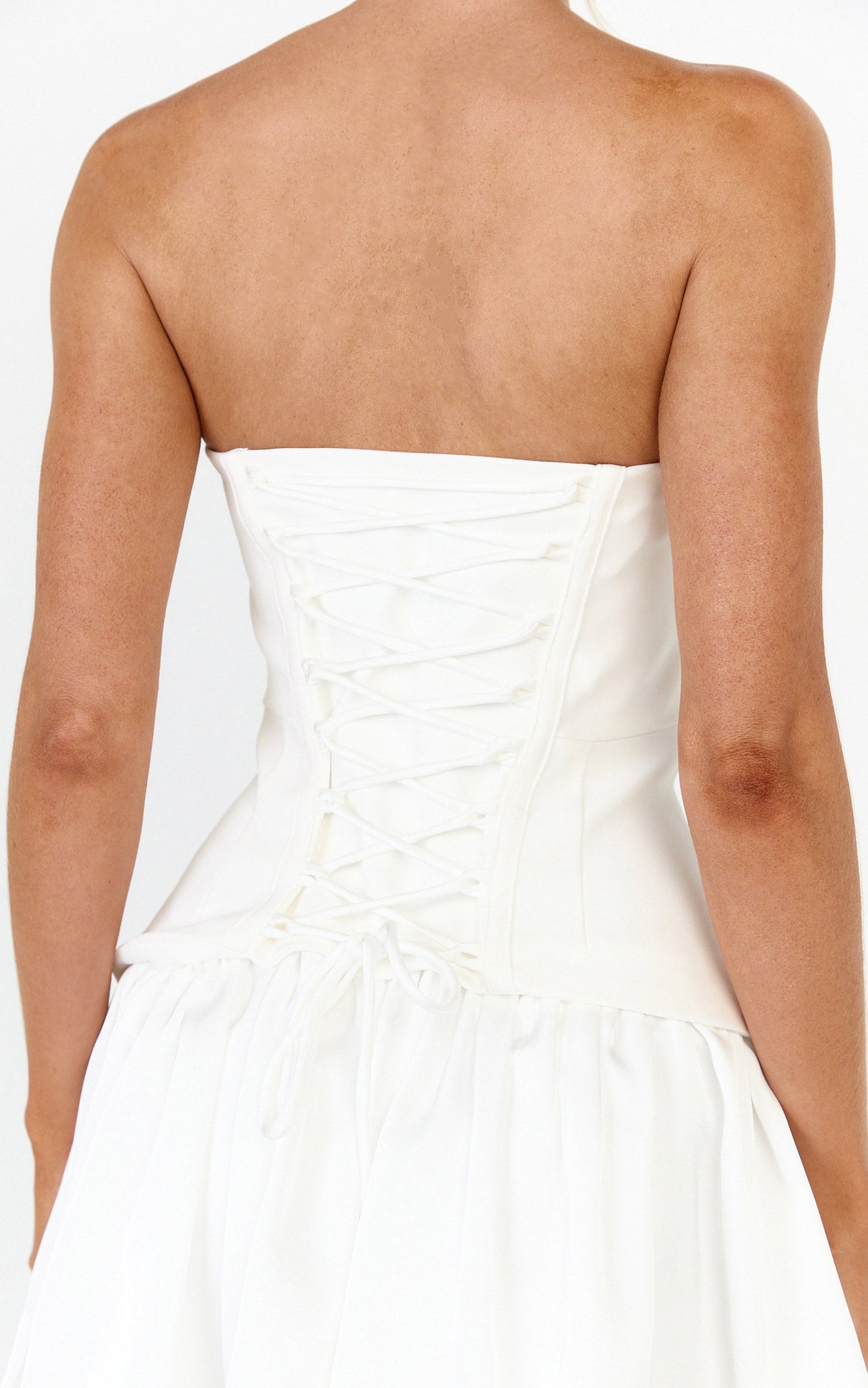 Marlowe Mini Dress - Strapless Gathered Bodice Fit And Flare Dress in White