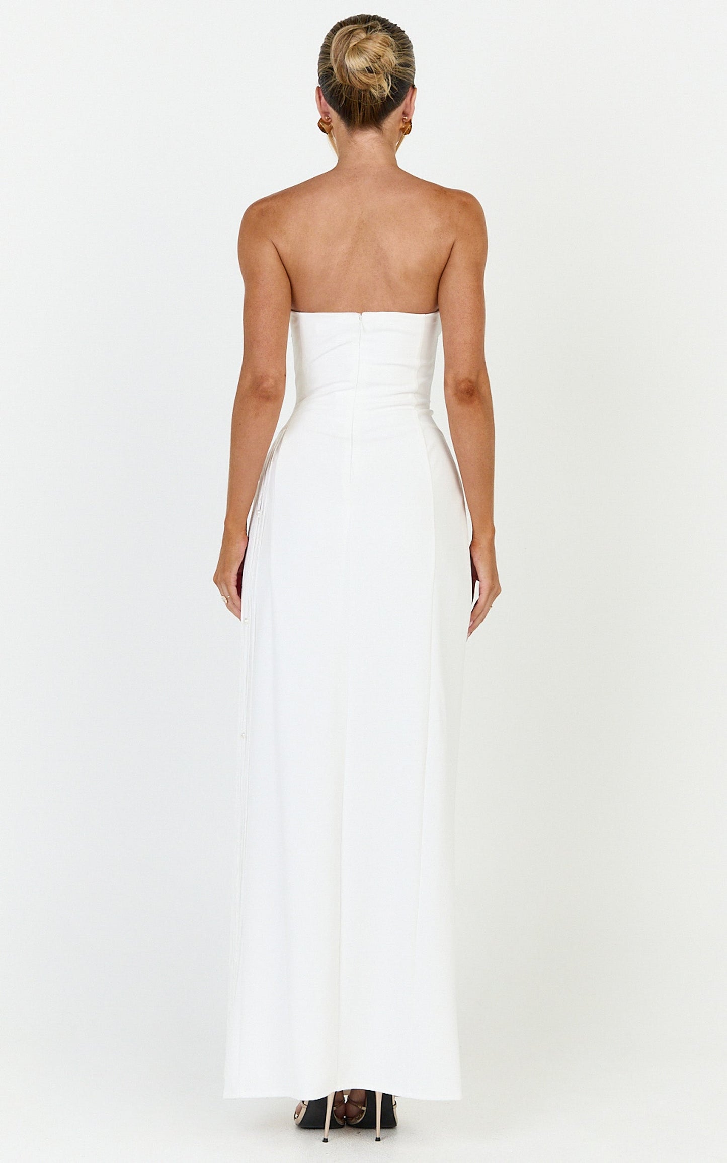 Liana Maxi Dress - Strapless Pearl Fringe Dress in White