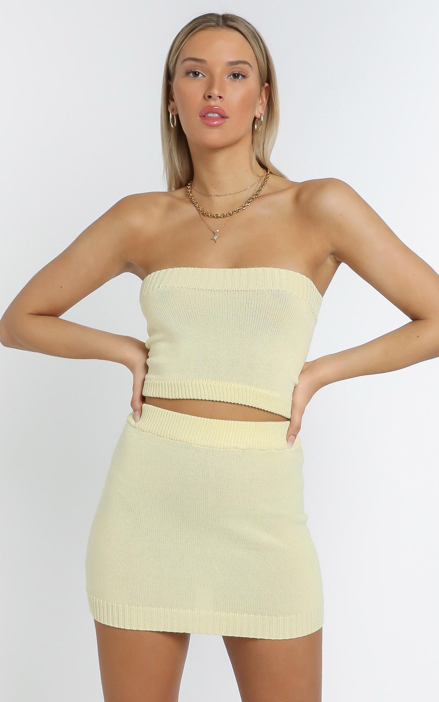 Connie Knitted Two Piece Set in Yellow