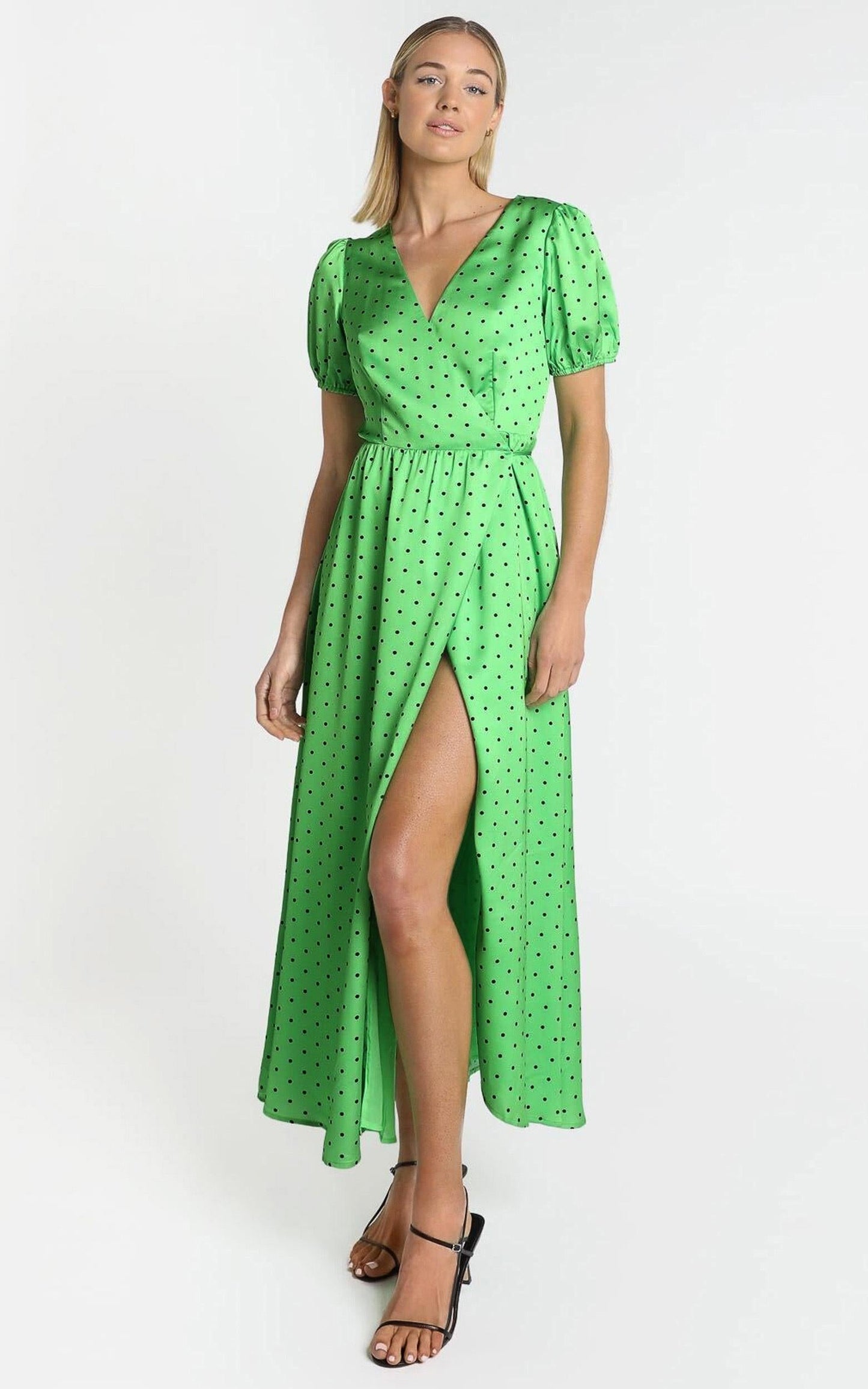 Kori Midi Dress in Green Polka