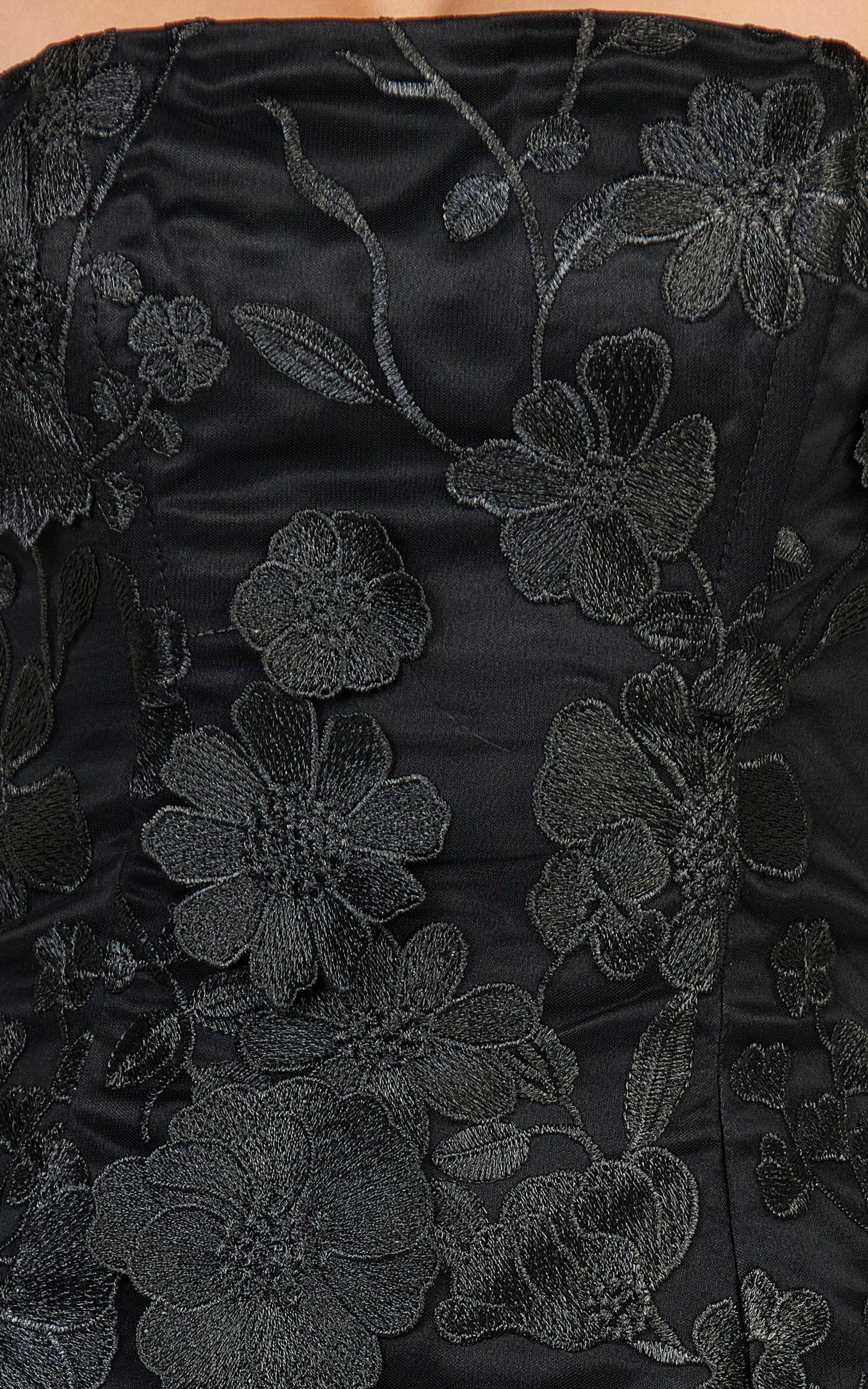 Cosima Mini Dress - Strapless 3D Floral Fit And Flare Dress in Black