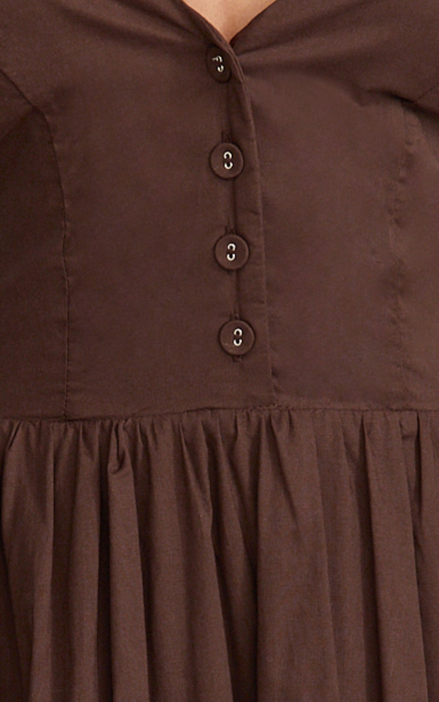 Everly Midi Dress - Tie Halter Neck Button Down Bodice Fit And Flare Dress in Chocolate