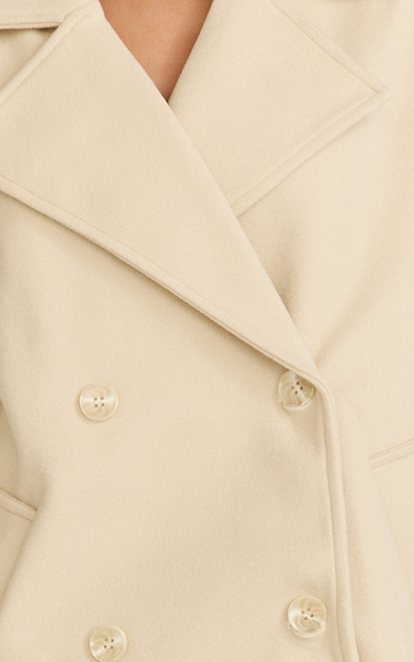 Saskia Coat - Double Breasted Short Wool Like Coat in Cream