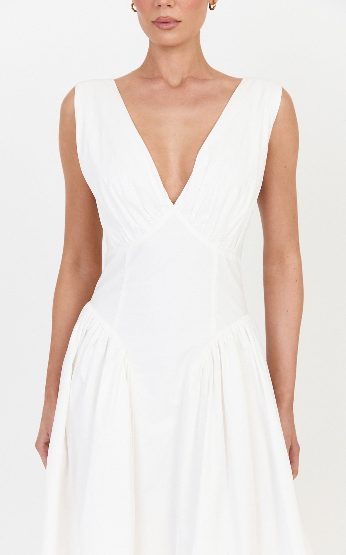 Melody Midi Dress - Cotton V Neck A Line Dress in Off White