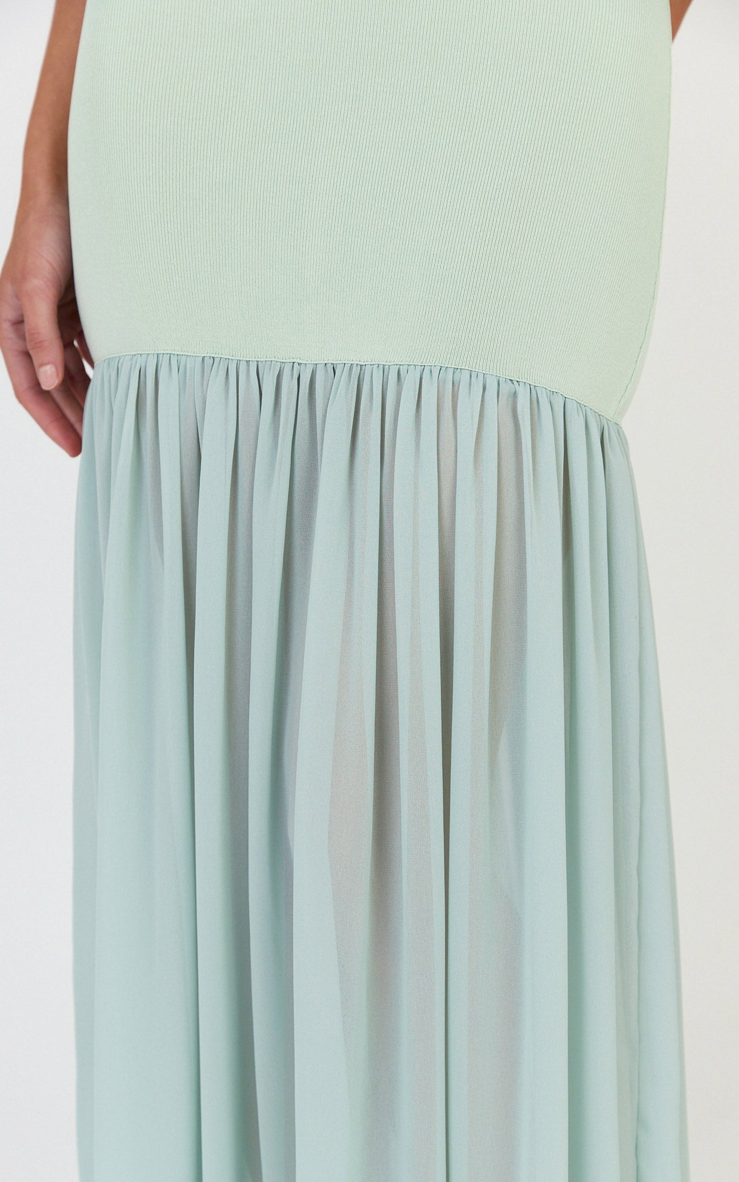 Barbara Maxi Dress - Halter Scoop Neck Contrast Georgette Dress in Sage