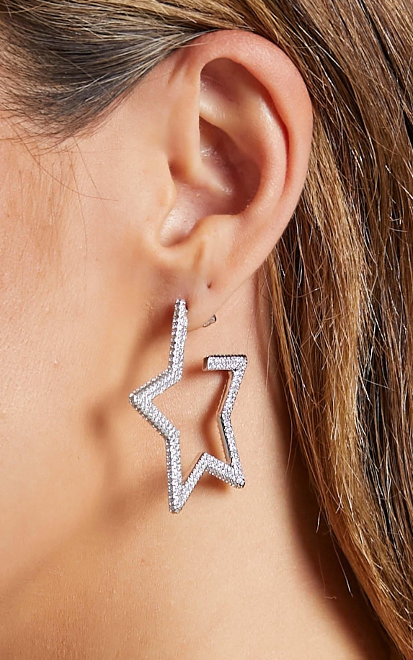 Luv AJ - Pave Star Hoops in Silver