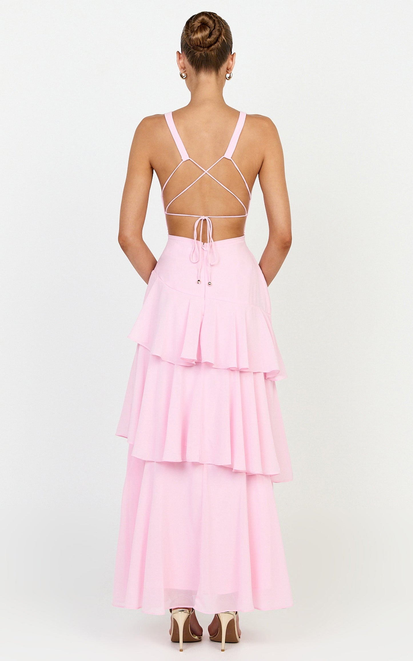 Beryl Midi Dress - Deep V Neck Sleeveless Layered Dress in Pink