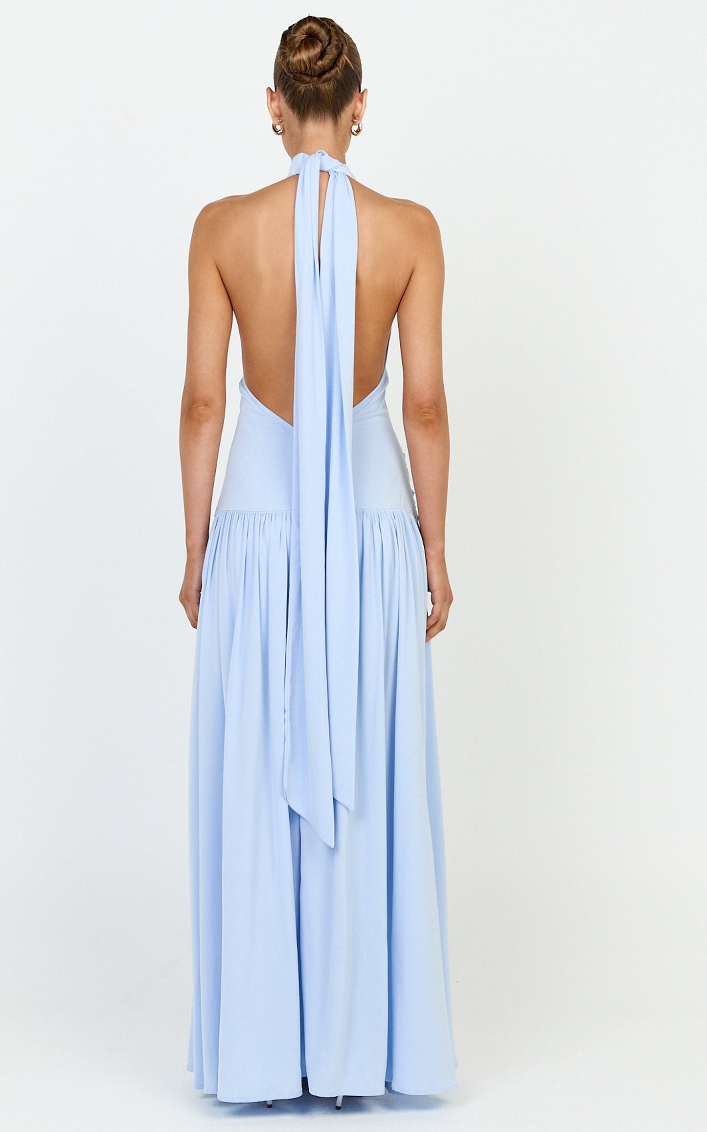 Lila Maxi Dress - Backless High Neck Halter Dress in Blue