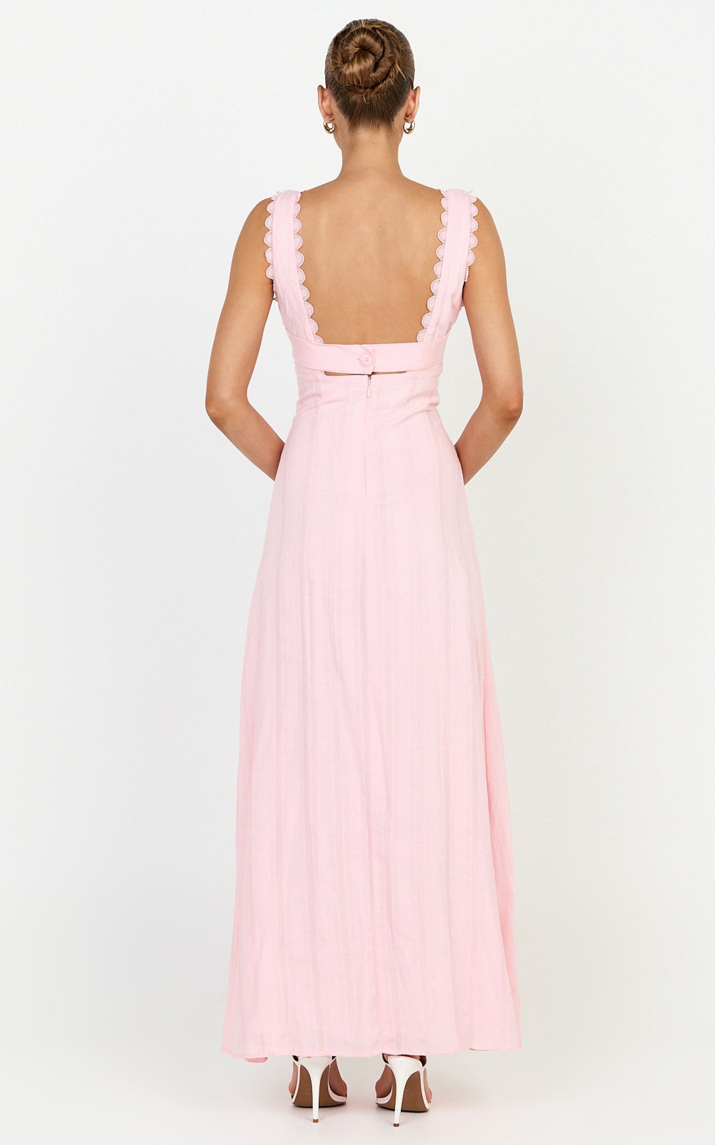 Roxanne Midi Dress - Square Neck Fit And Flare Dress in Pink