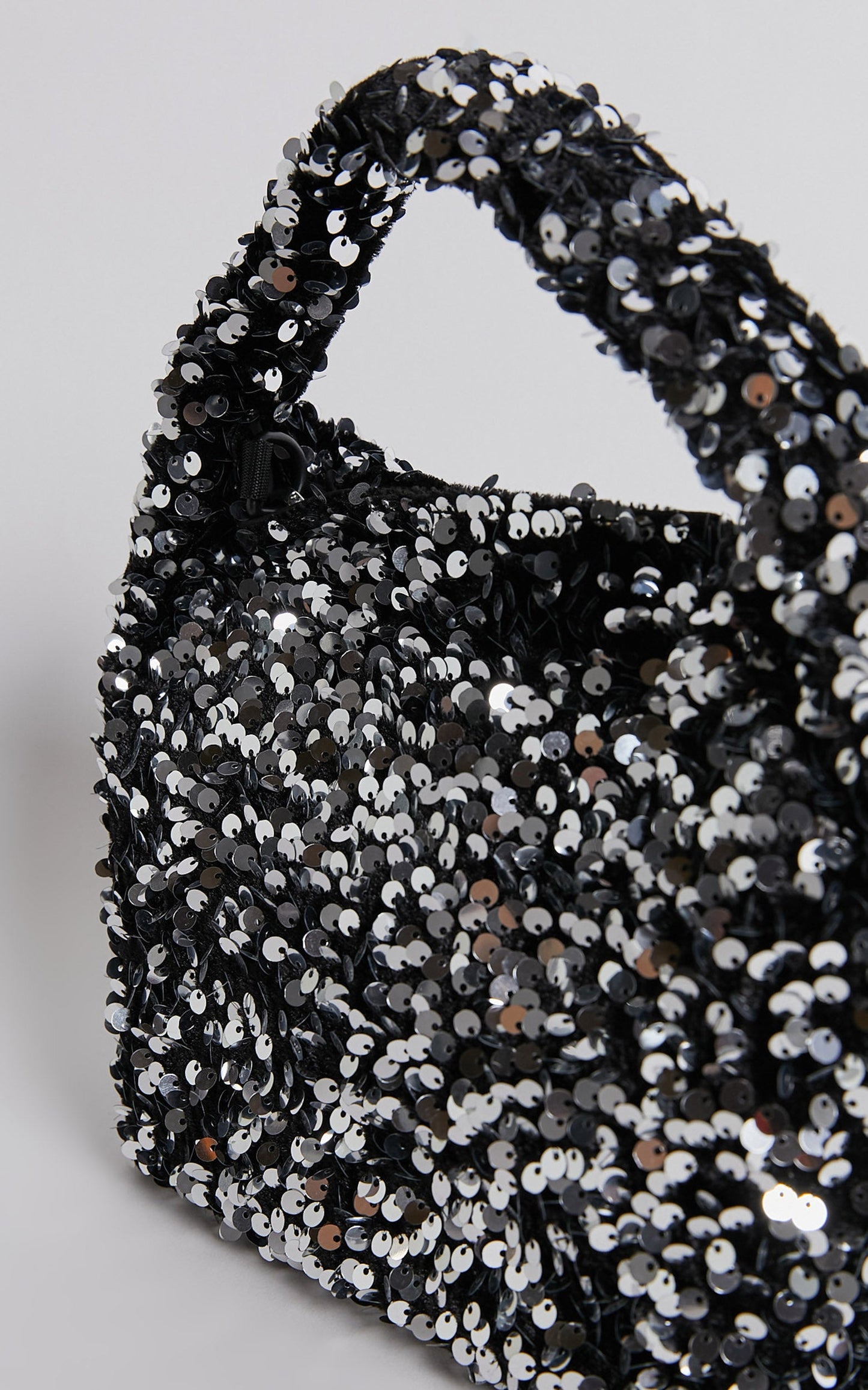 Dublin Velvet Sequin Oval Bucket Bag in Silver