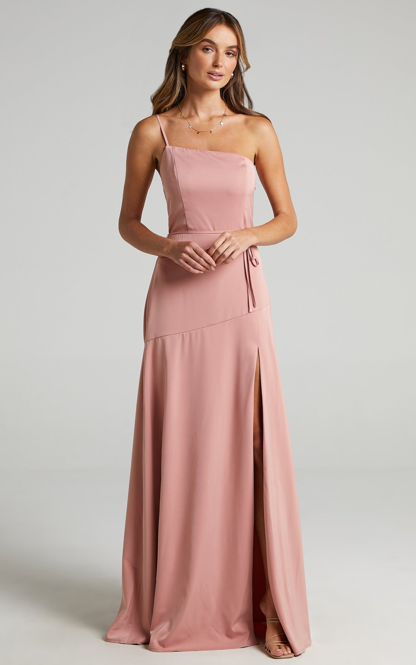 Find Your Tribe Dress in Peach Satin