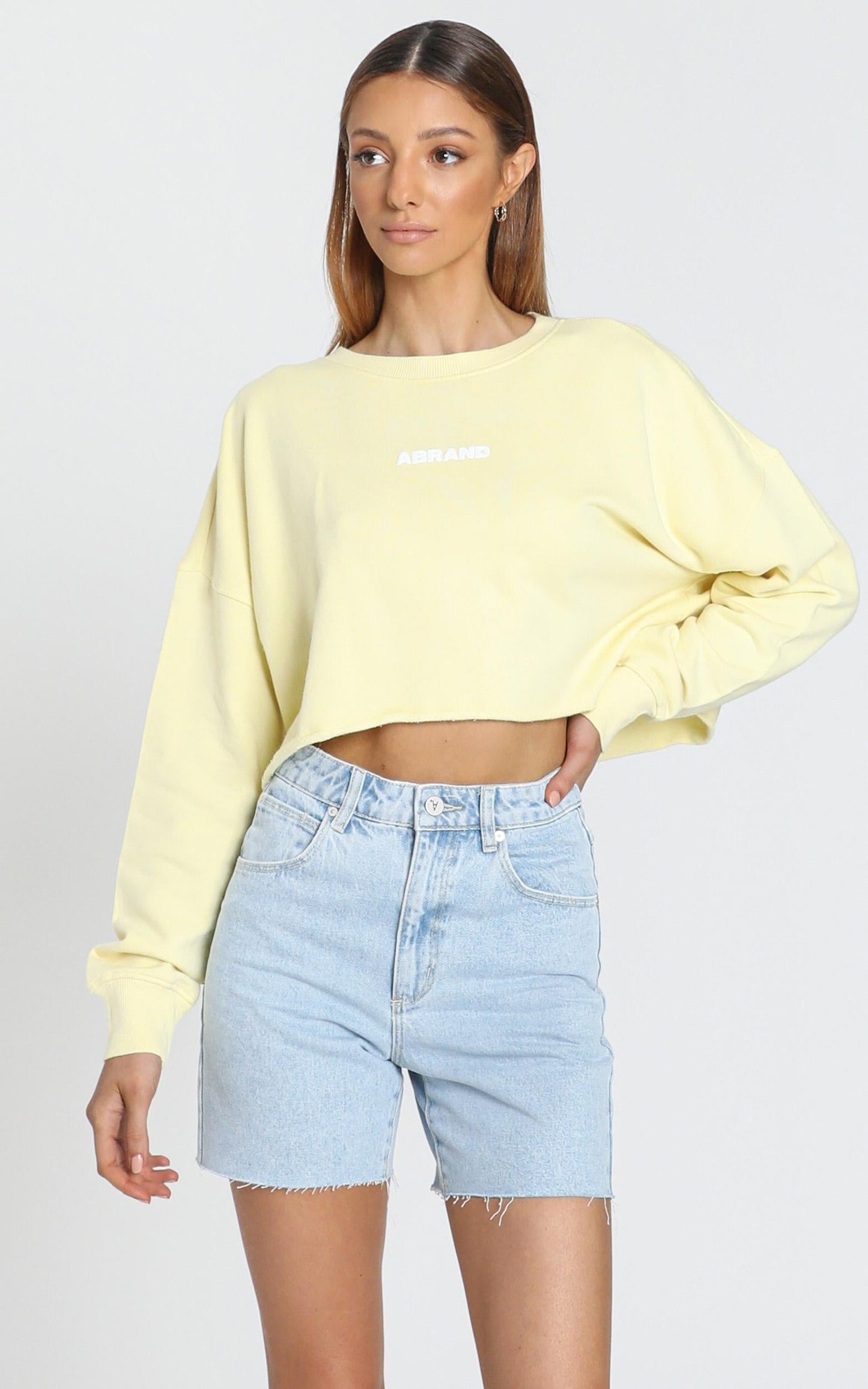 Abrand - A Oversized Cropped Sweater in Citron