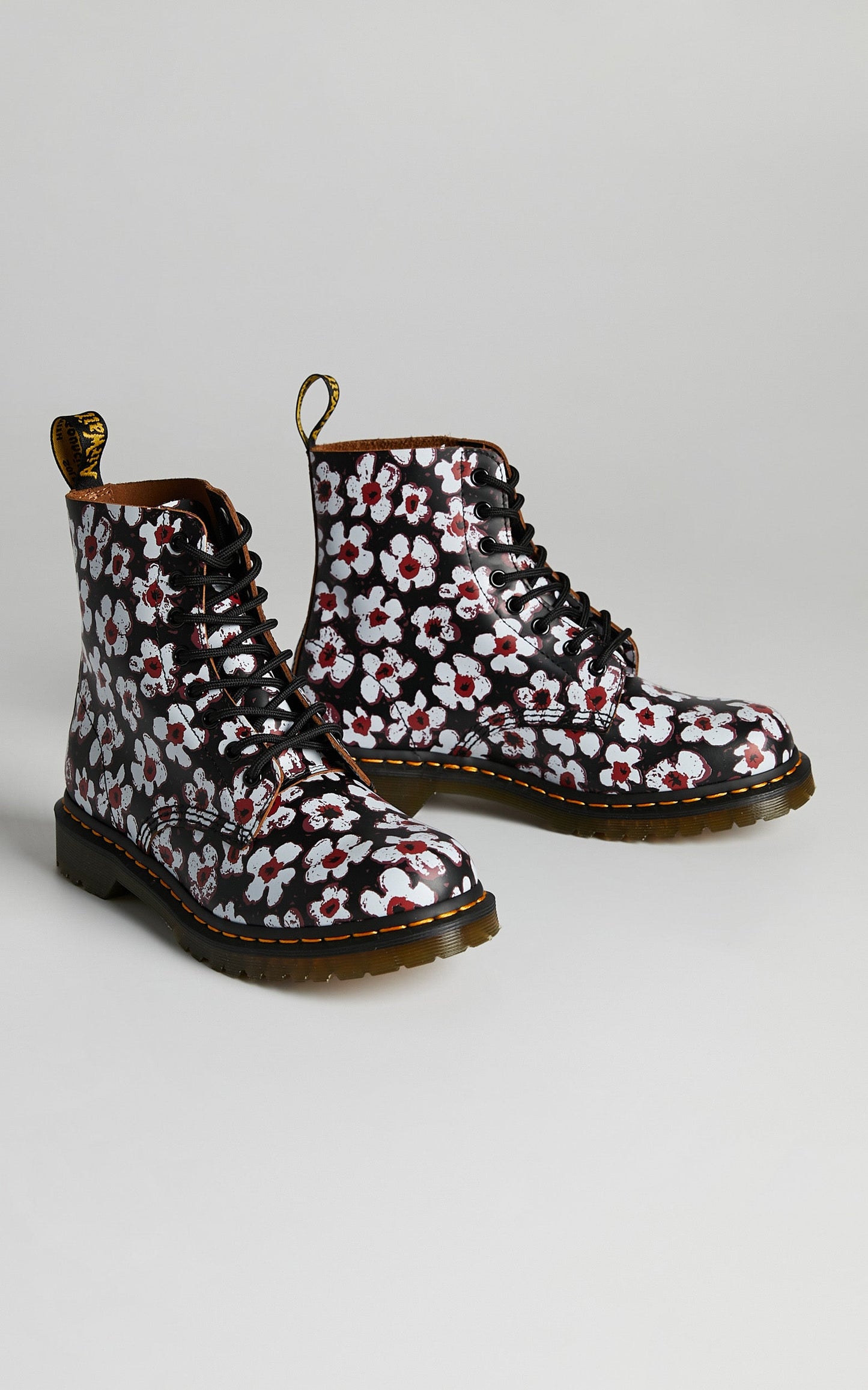 Dr. Martens - 1460 Pascal 8 Eye Boot in Black/Red Pansy Fayre Vintage Smooth