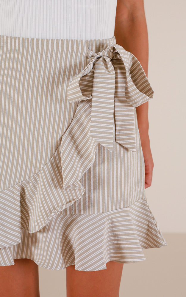 Come Closer Skirt In Beige Stripe