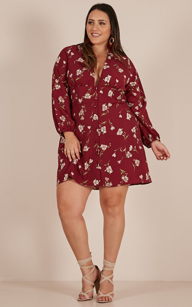 Pick A Place Dress In Wine Floral