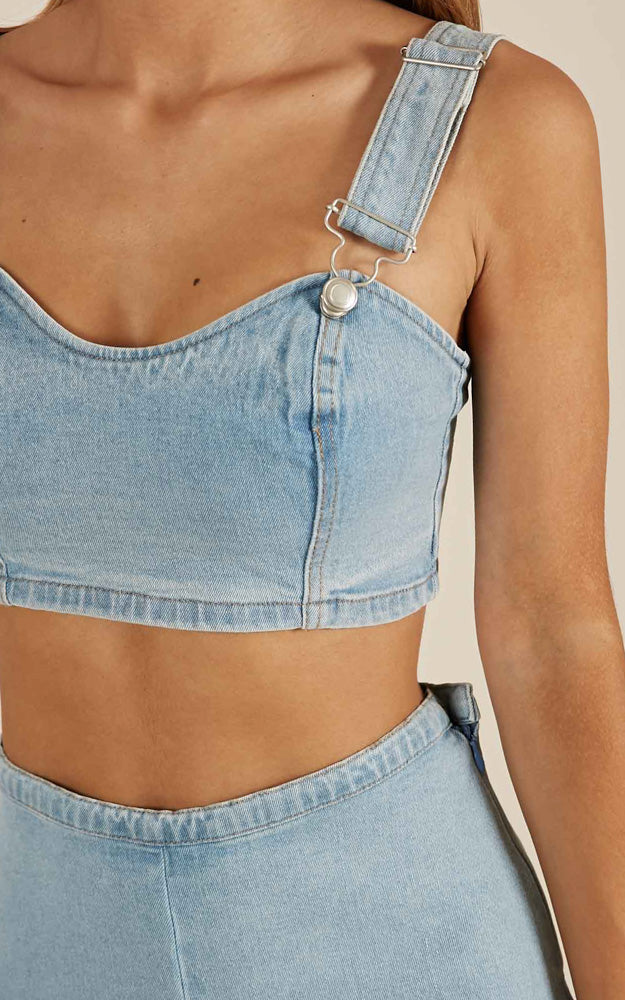 Livin It Up Denim Two Piece Set In Light Wash