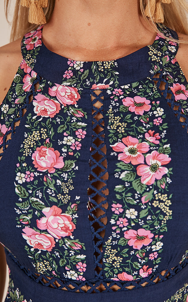 Run Alone Maxi Dress In Navy Floral