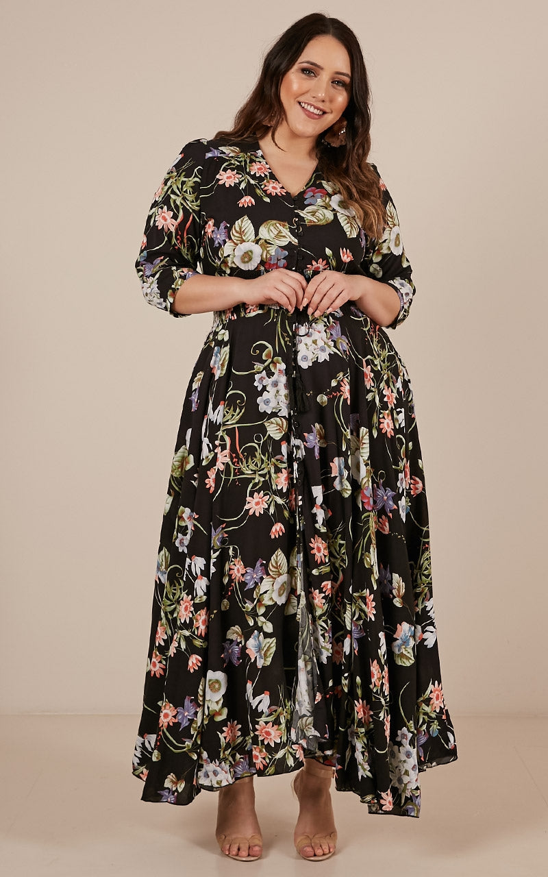 Lone Traveller Maxi Dress In Black Floral