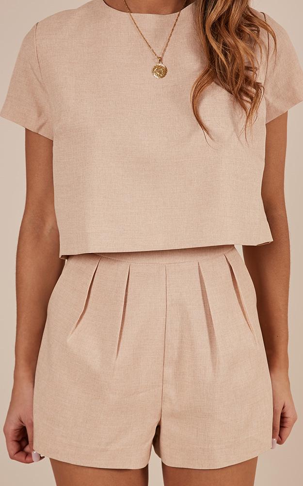Talk It Up Two Piece Set In Beige Linen Look