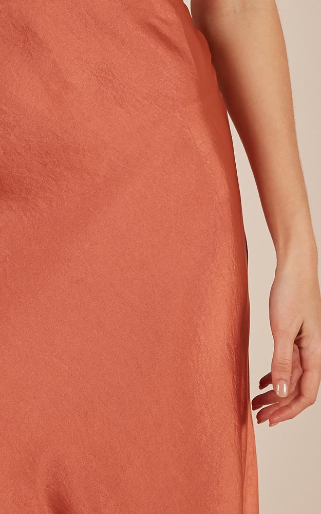 Future Forever Midi Skirt In Rust Satin