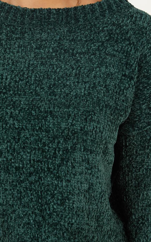 Open Light Velvet Knit Sweater In Emerald