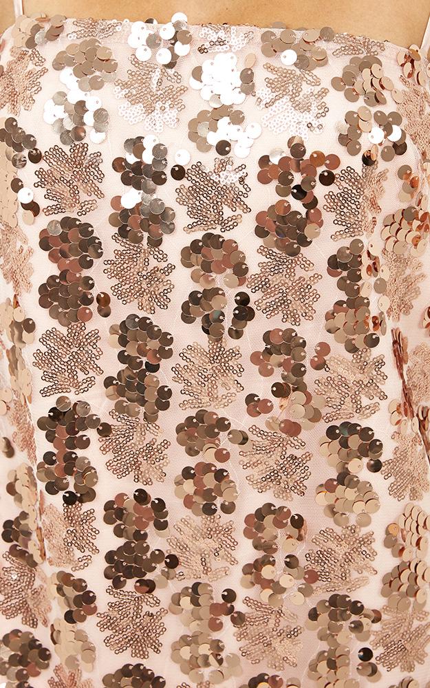 Virgo Rising Dress In Rose Gold Scatter Sequin