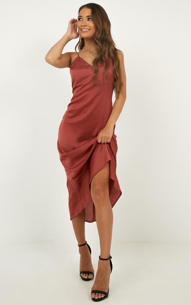 Hello World Midi Dress In Rose Satin
