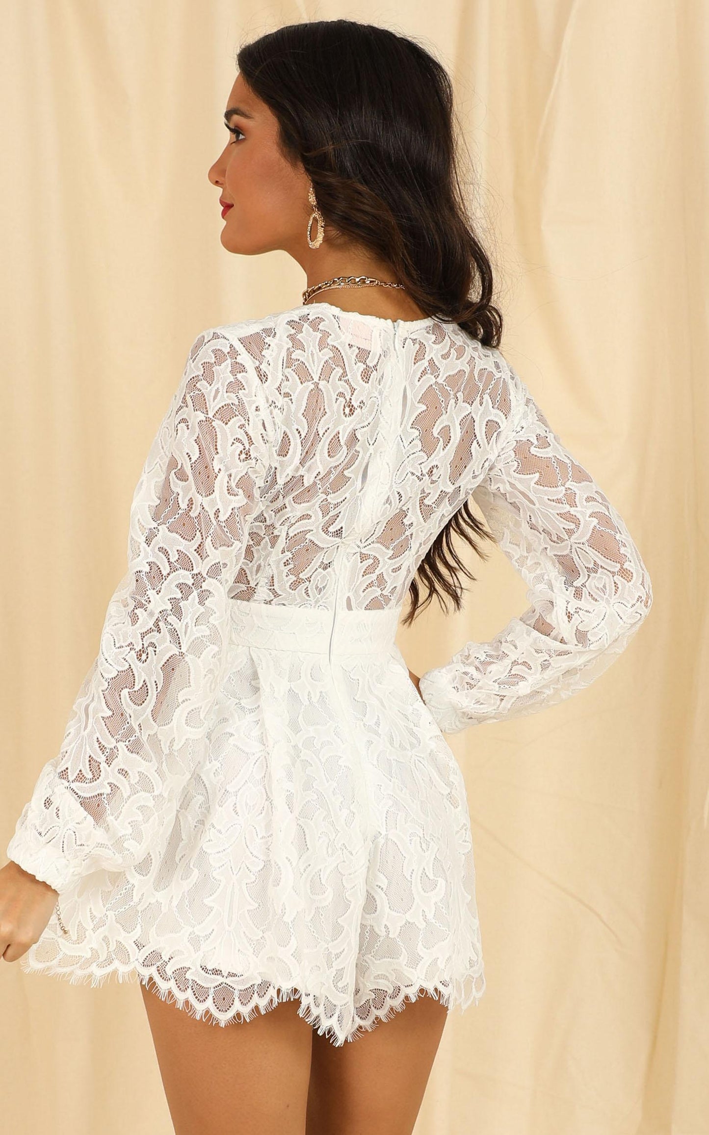 Come Go With Me Playsuit In White Lace