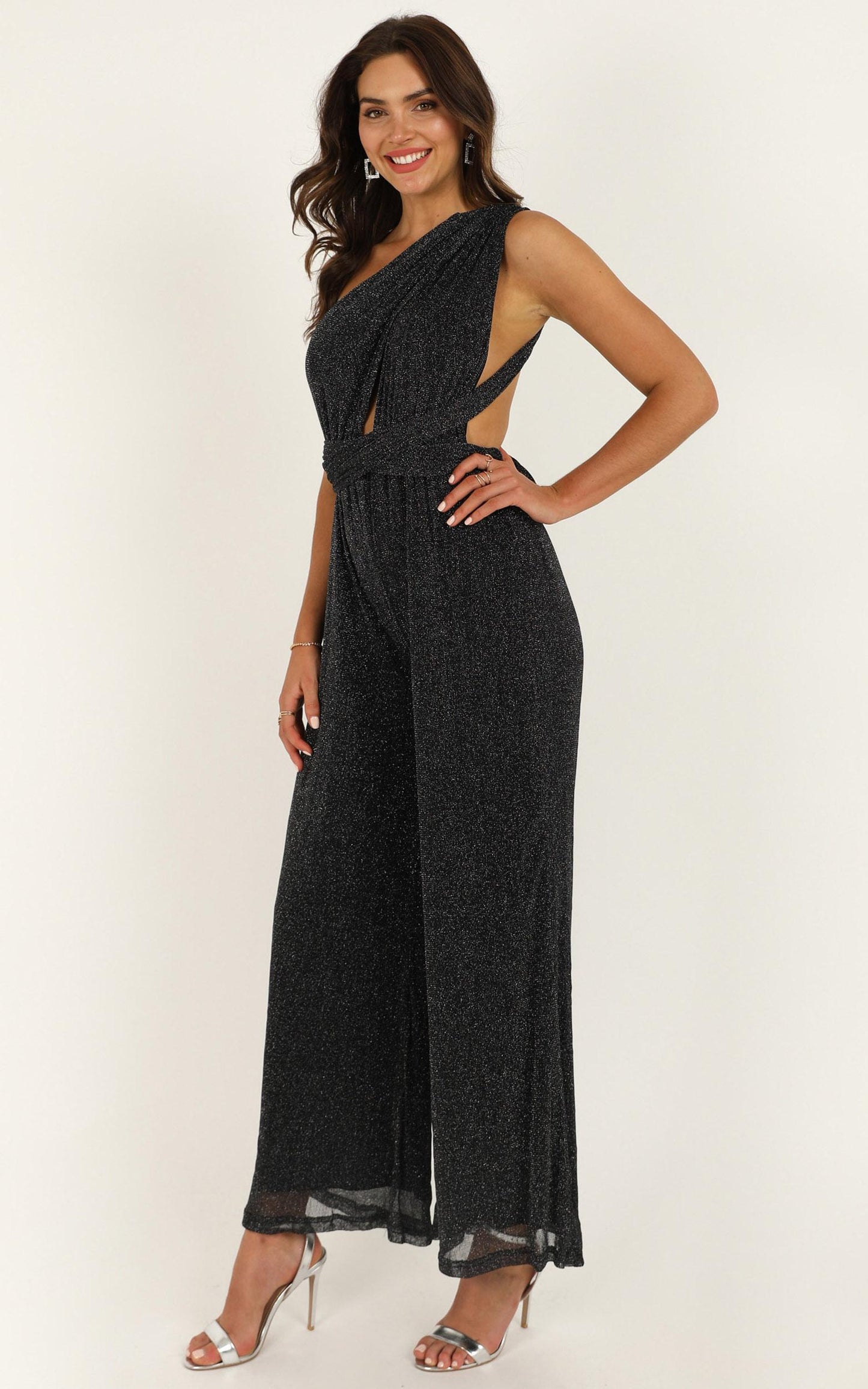 Stand Up For Me Jumpsuit In Black Lurex