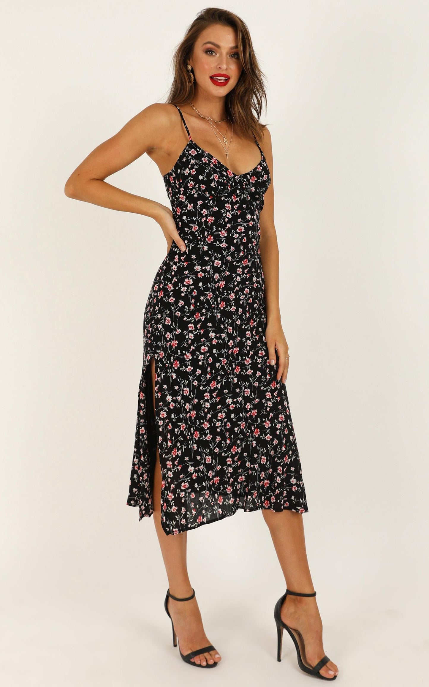 Sheridan Midi Dress in Black Floral