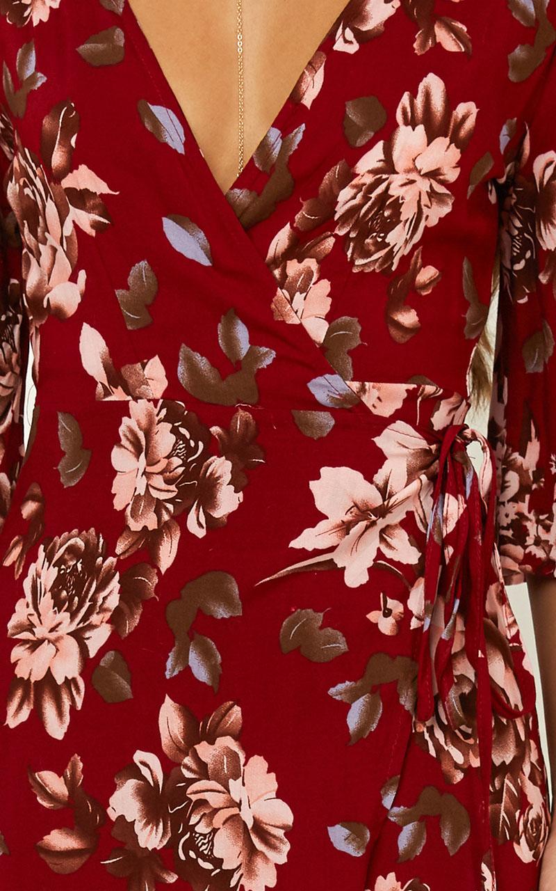 Slipped Away Dress In Wine Floral