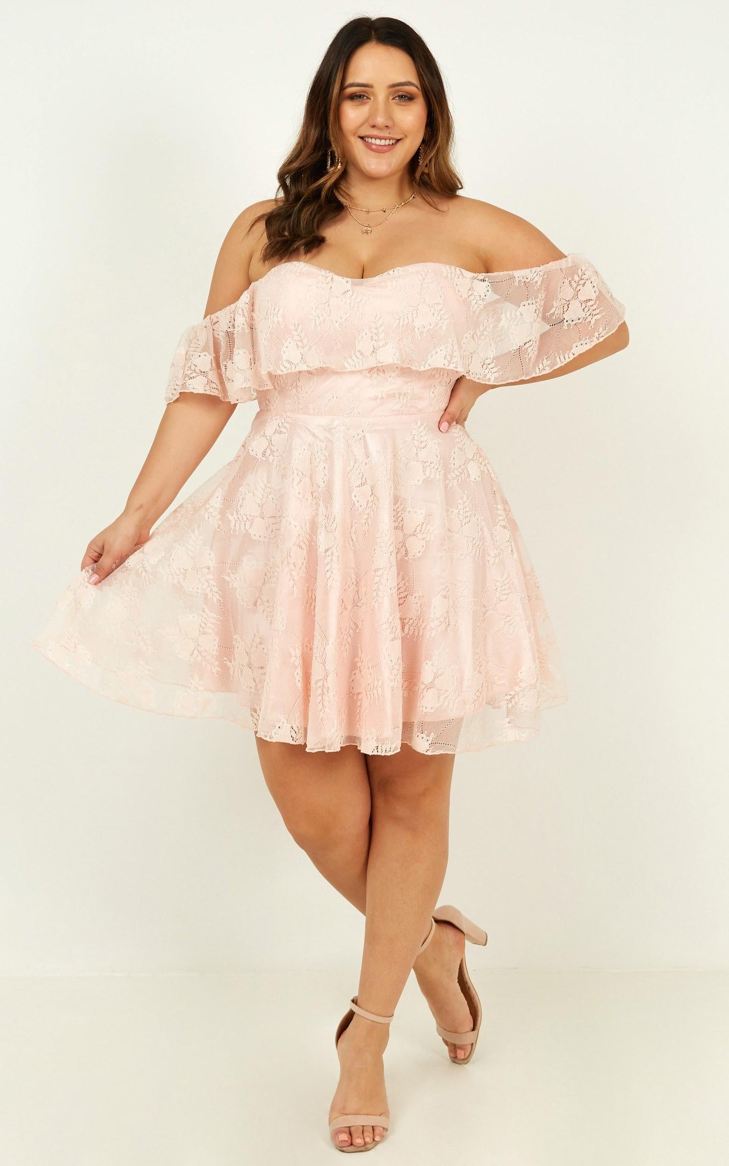 Twirl Me Around Dress In Nude Lace