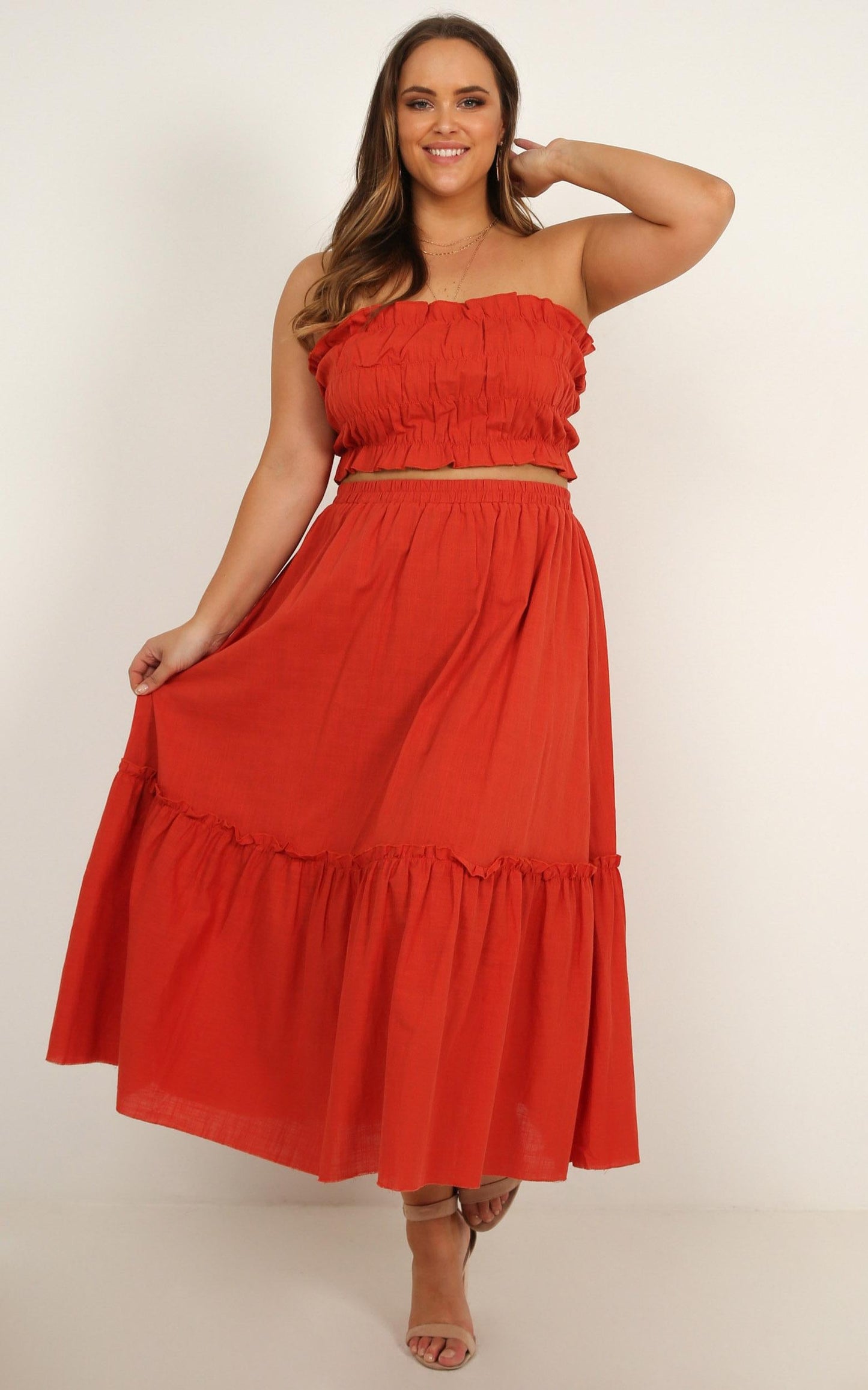 In Their Eyes Two Piece Set in Rust Linen Look