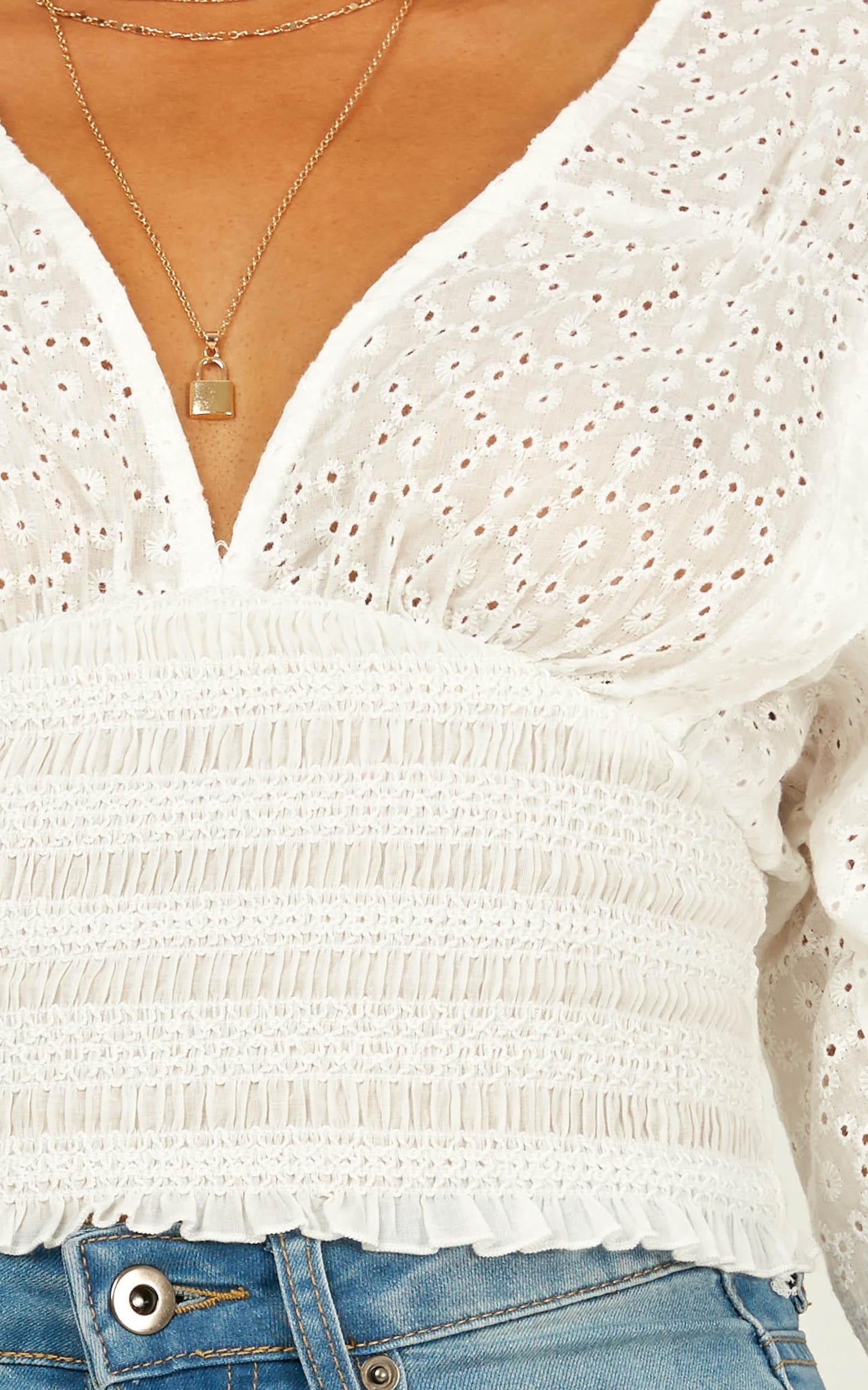Born For This Top In White Embroidery