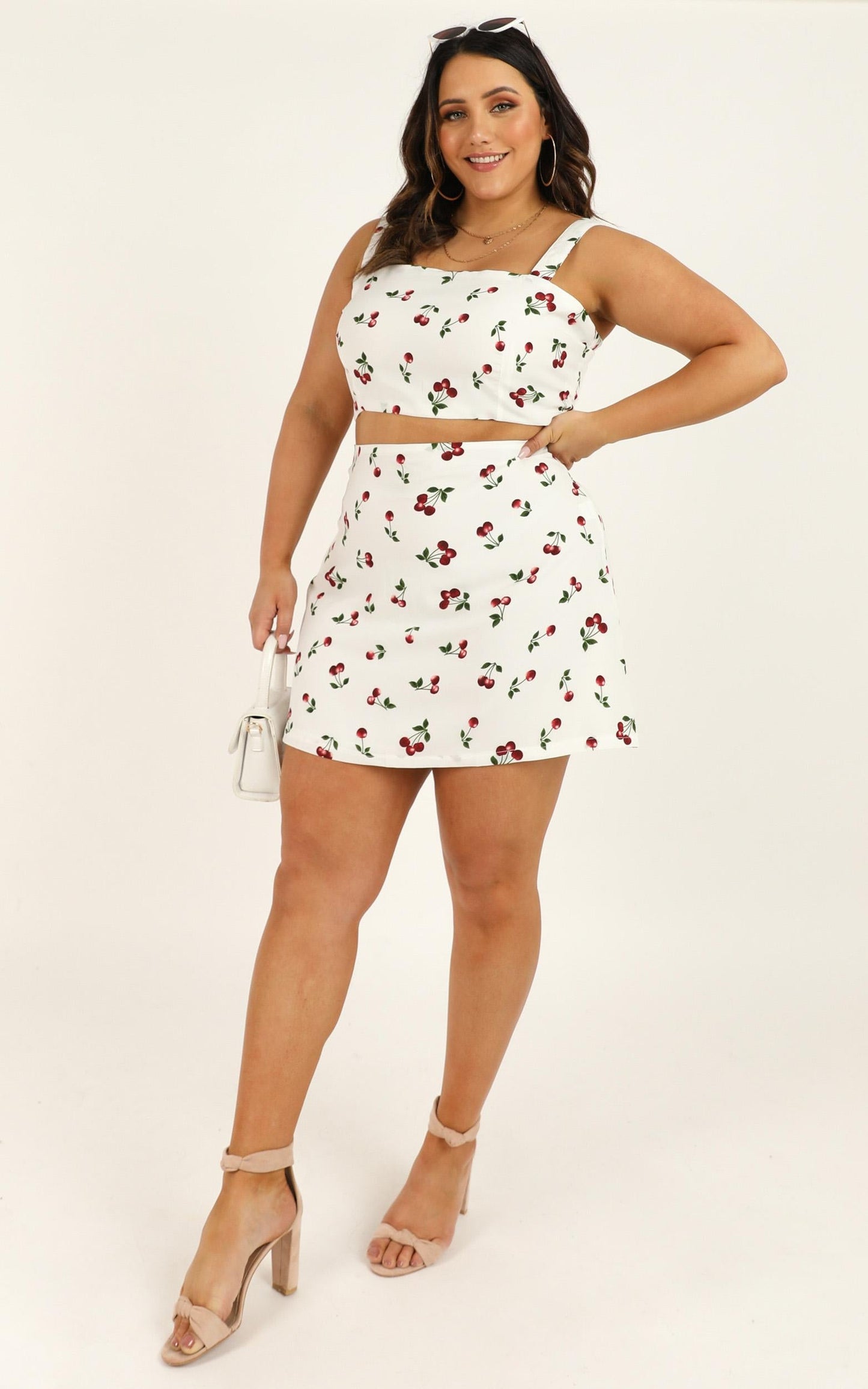 Cherry On Top Two Piece Set In White Print