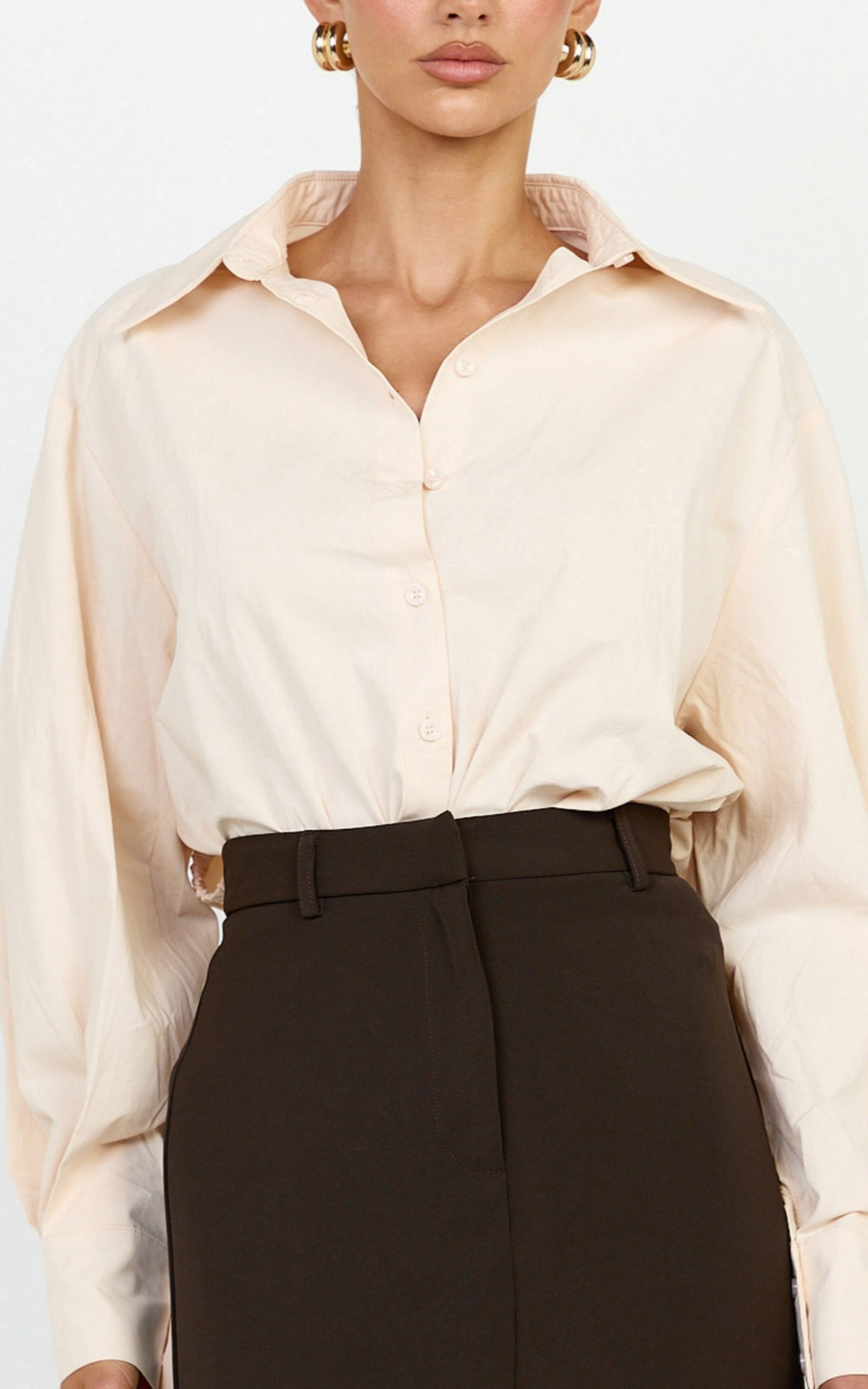 Kalpena Shirt - Ruched Side Oversized Shirt in Neutral