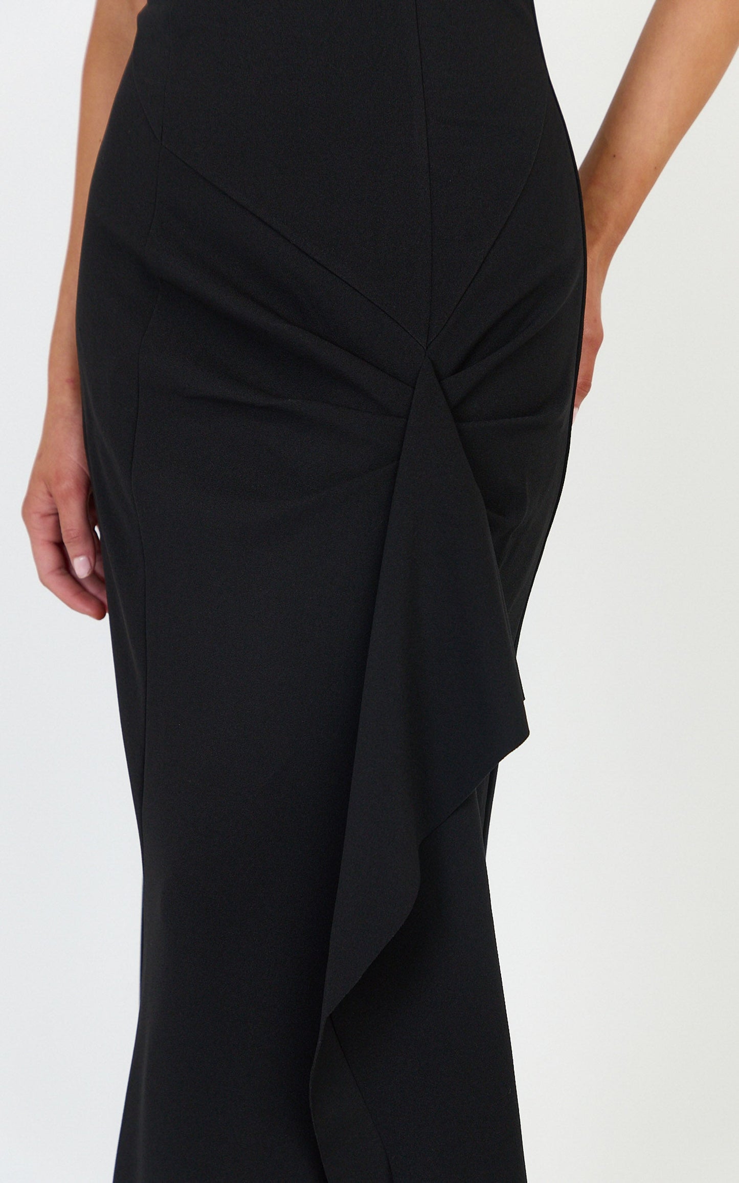 Leda Maxi Dress - Strapless Waterfall Sash Dress in Black