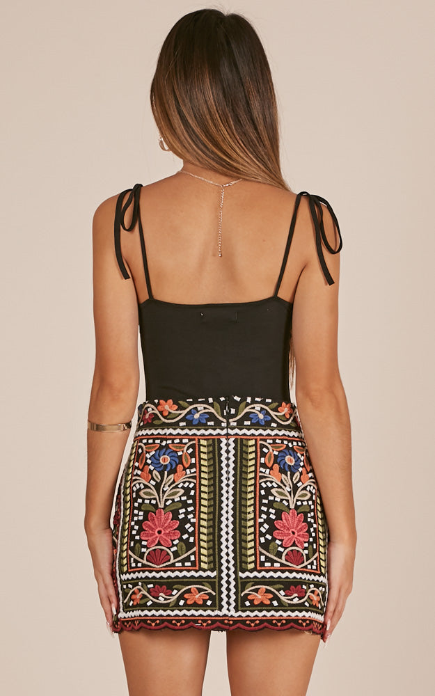 Hips Dont Lie Skirt In Black Embroidery