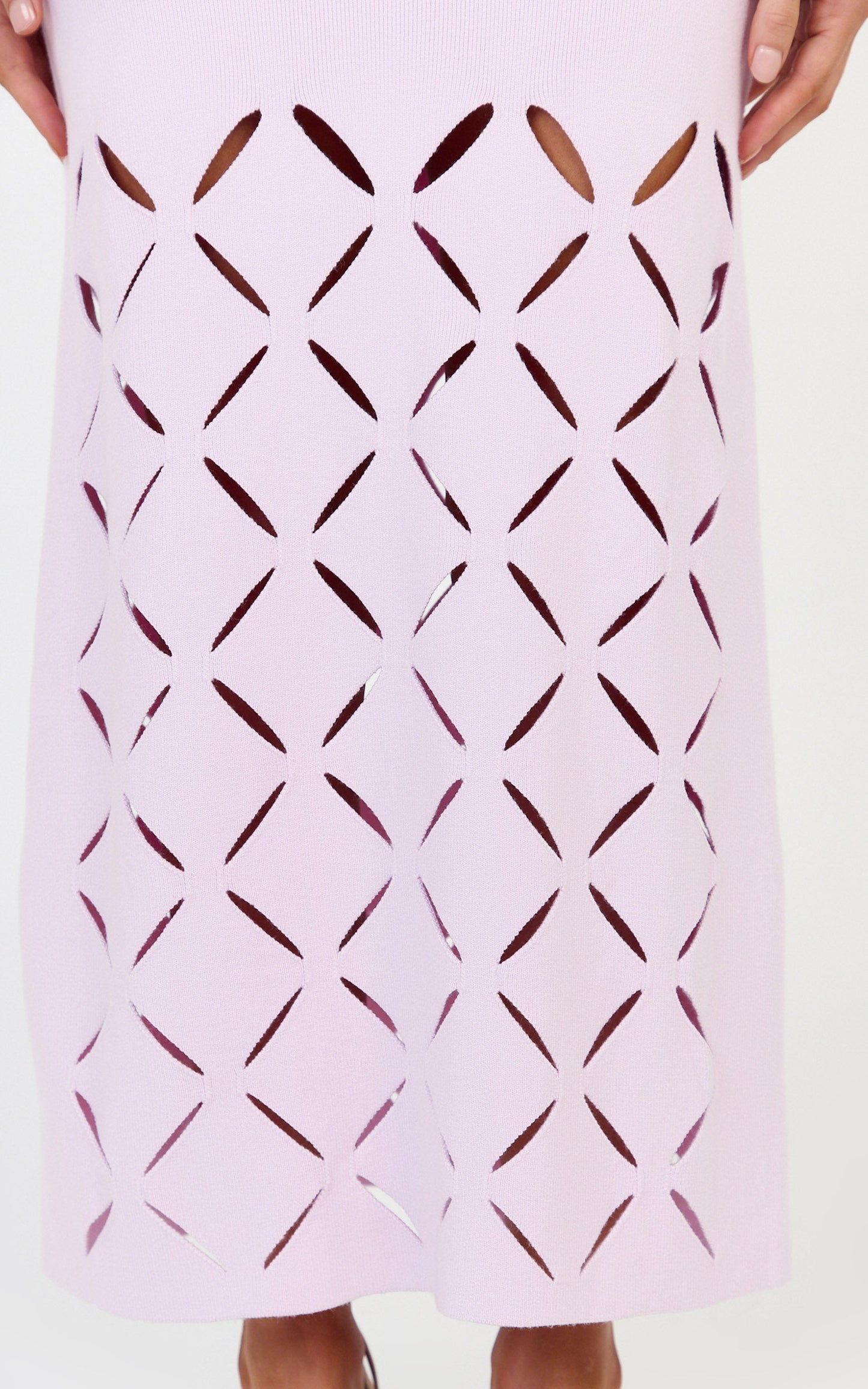 Sabrina Midi Dress - Scoop Neck Laser Cut Dress in Pink