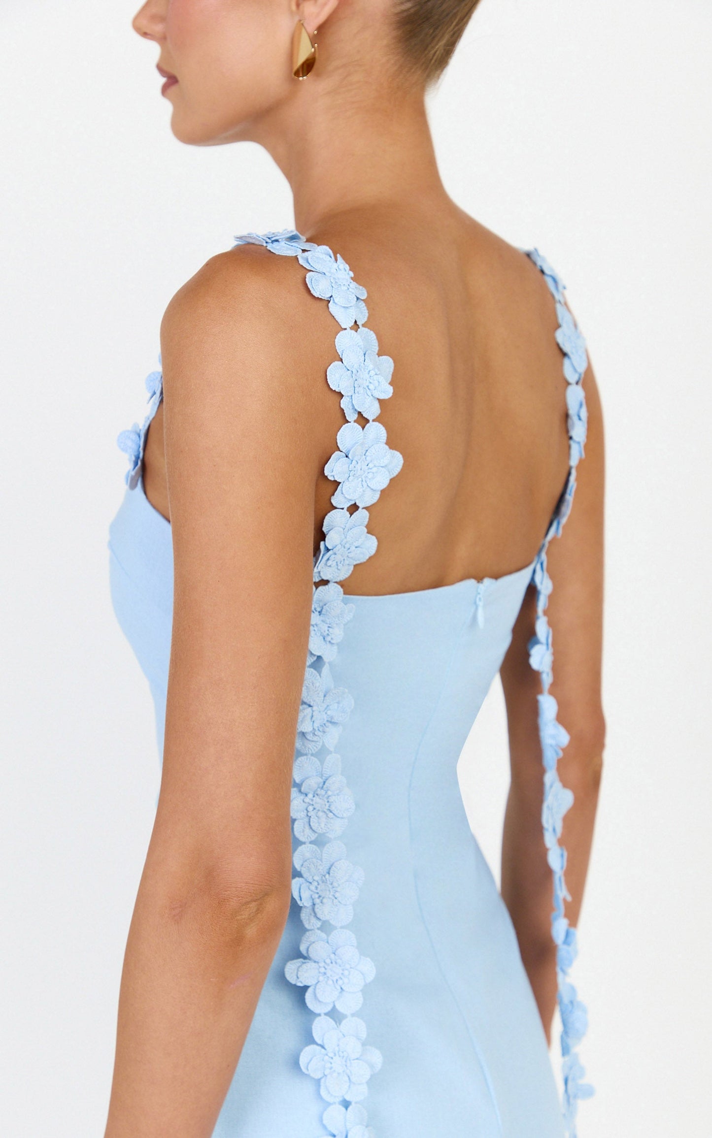 Clementine Mini Dress - 3D Floral Strap Dress in Blue