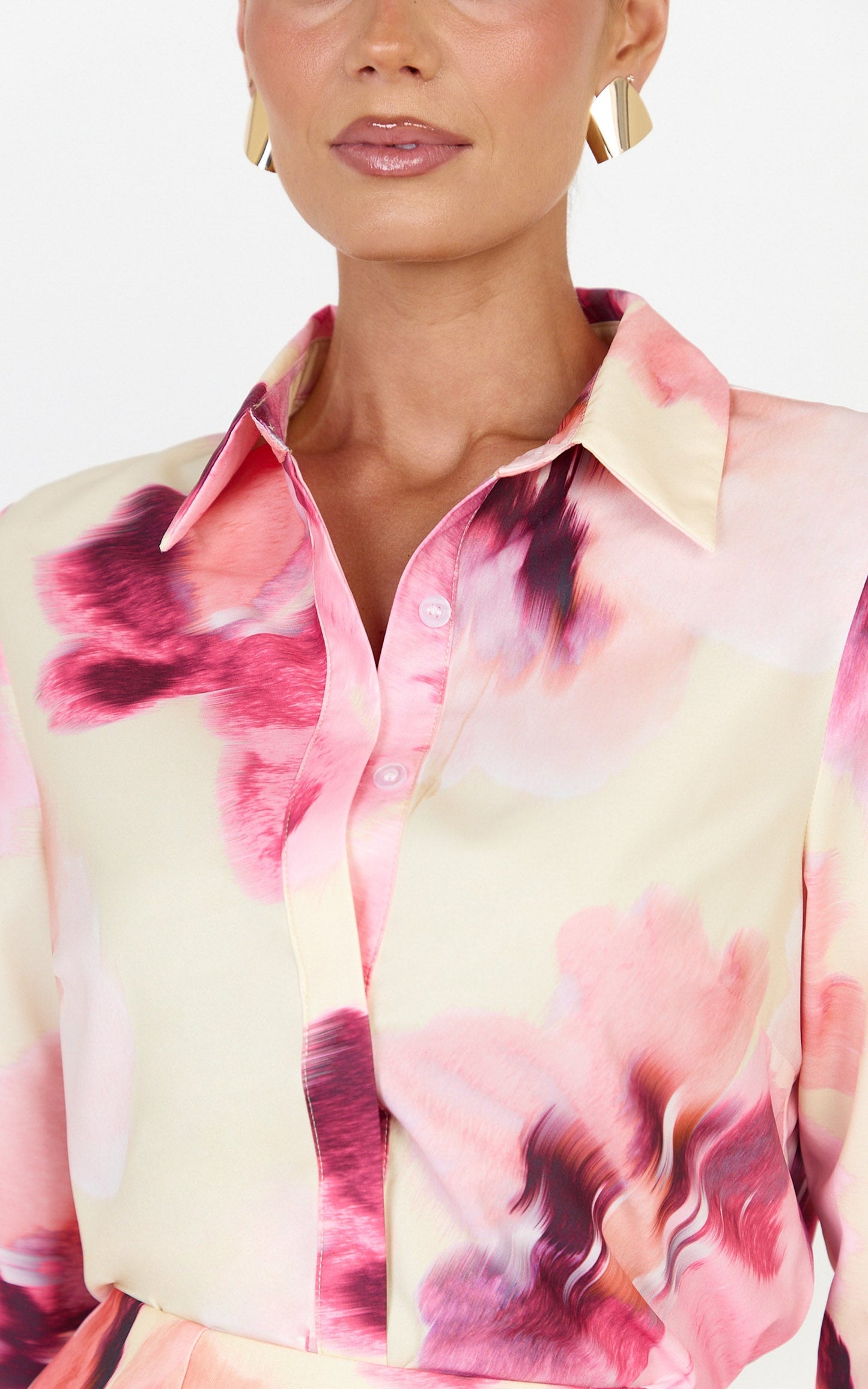 Sailor Top - Collared Button Up Long Sleeve Top in Floral Bloom Print