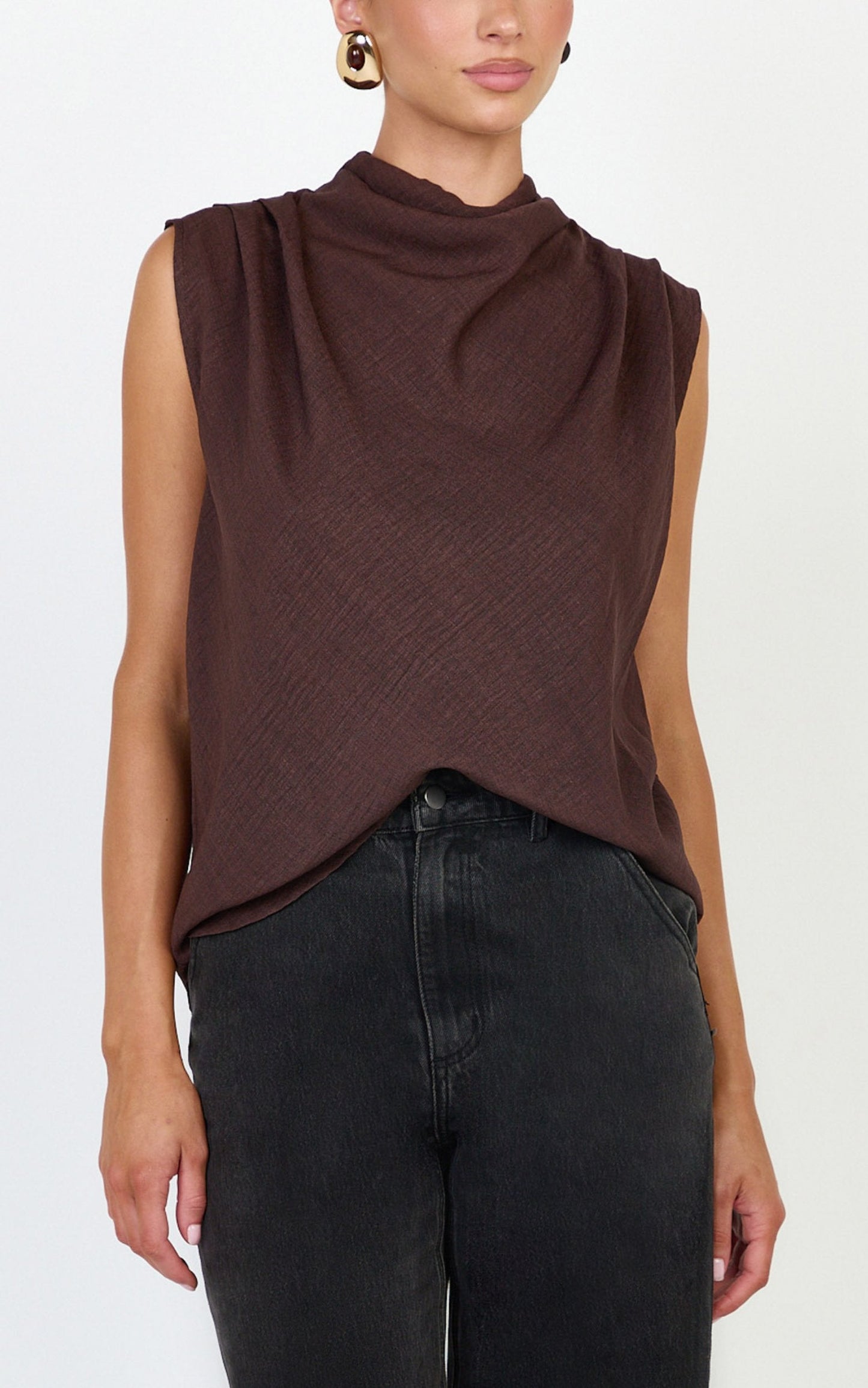 Arianae Top - High Neck Top in Brown