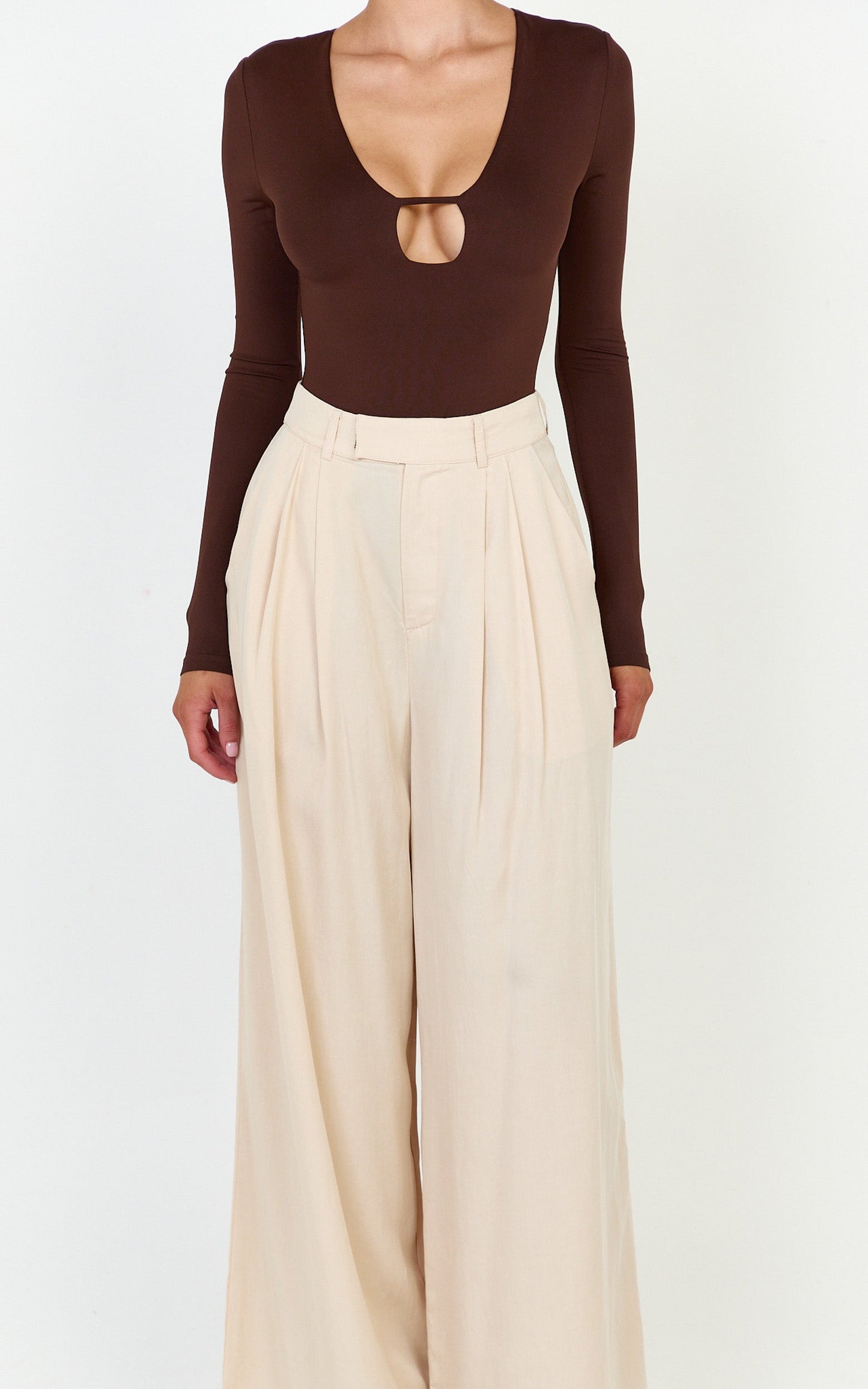 Clarke Pants - High Waist Wide Leg Pants in Neutral