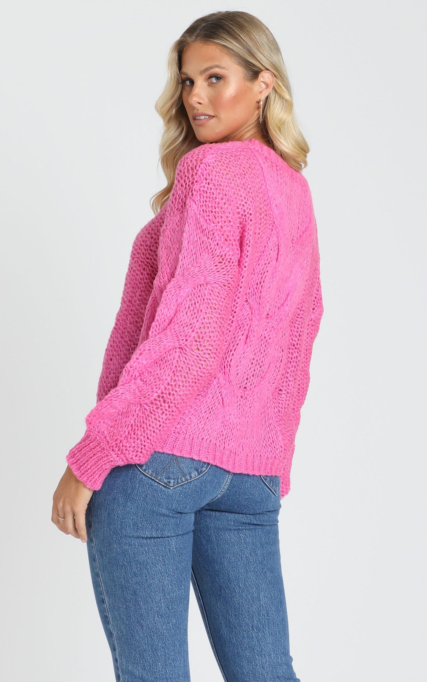Jules Cable Knit Jumper in Hot Pink
