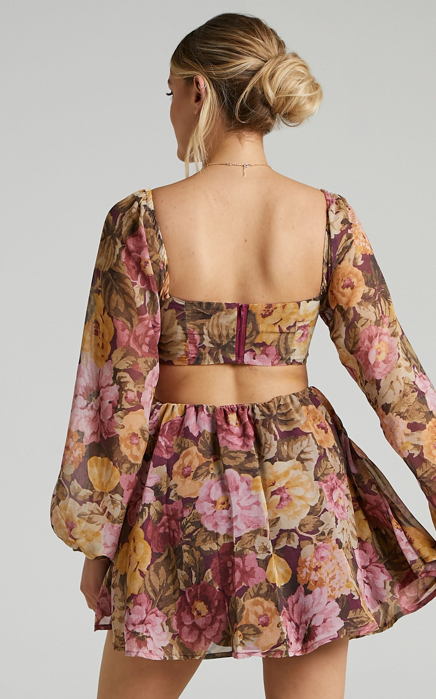 Ebonee Mini Dress - Puff Sleeve Cut Out Dress in Classic Floral