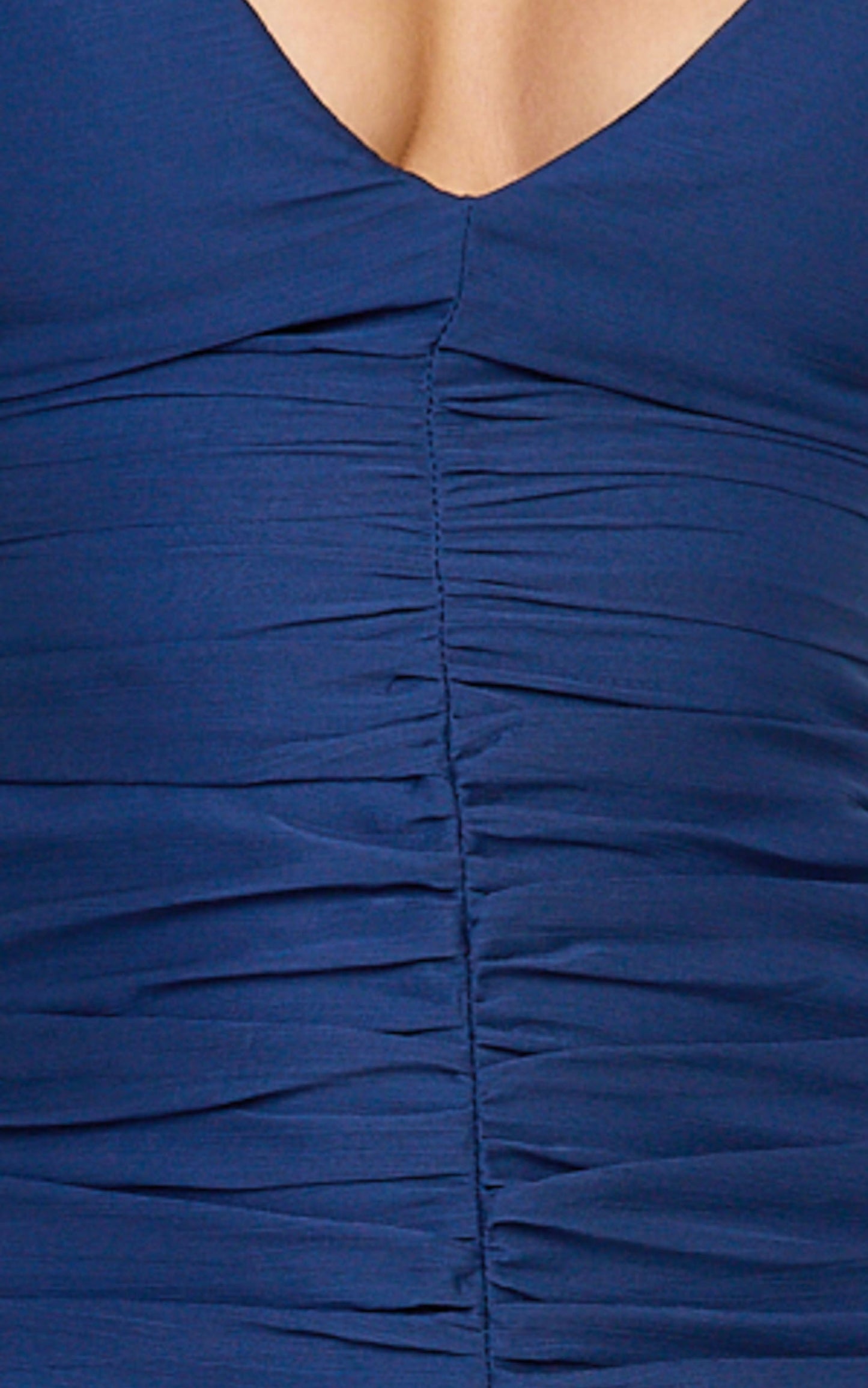 Oceane Maxi Dress - Plunge Neckline Gathered Chiffon Dress in Navy